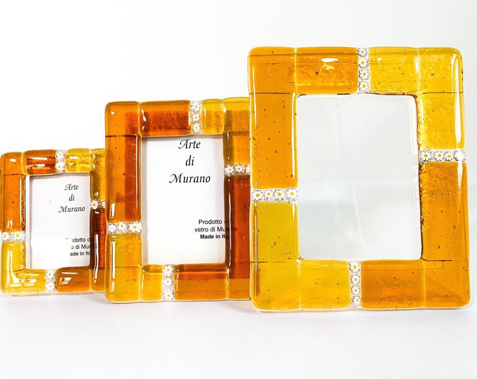 Vintage Murano Art Glass Milifiore Frames - Honey Amber Yellow 3 Sizes Matching Picture / Photo Frames Italy