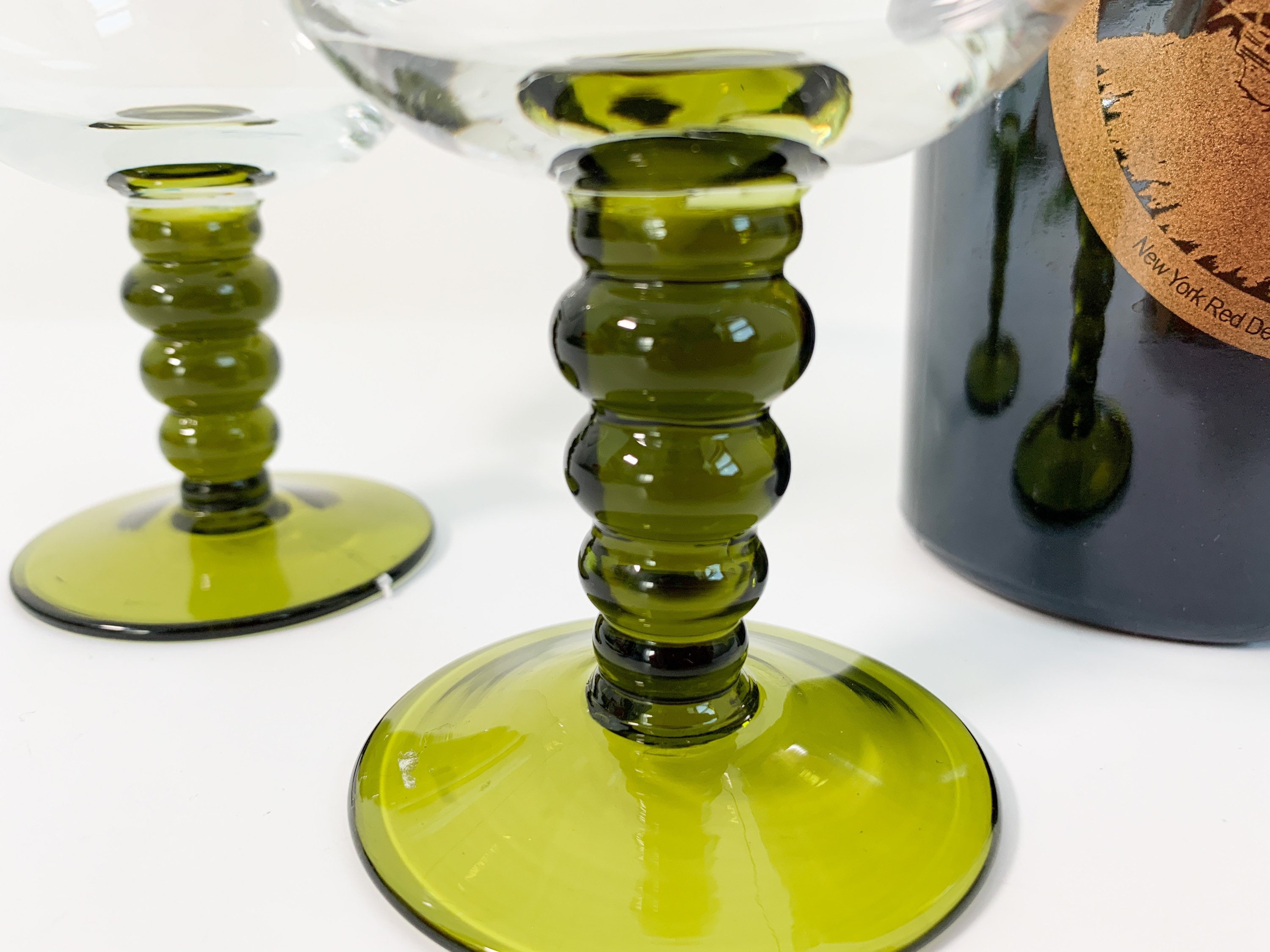 Pair Vintage Roemer Austrian Wine Glasses Set of 2 Green Stem Clear