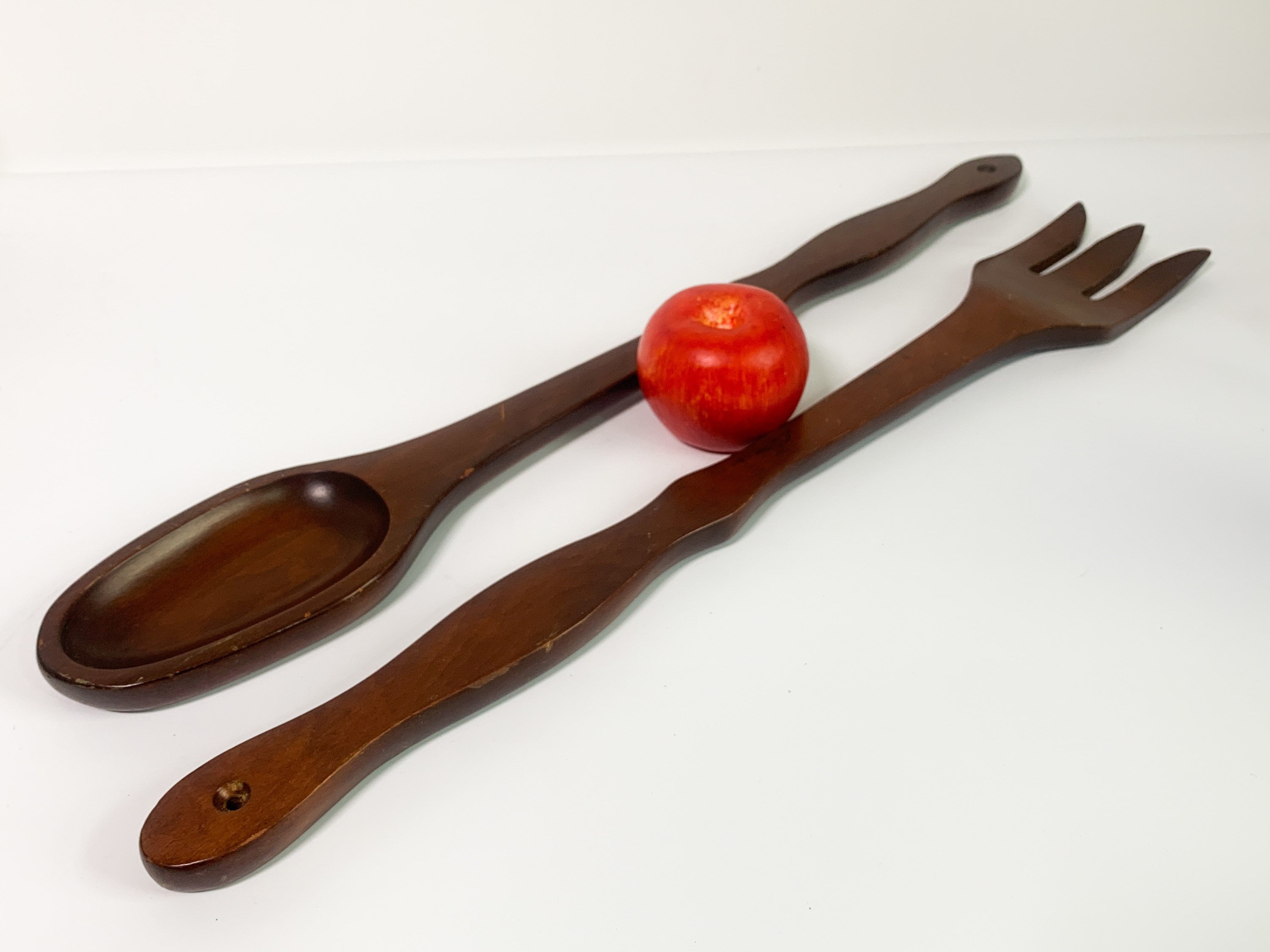 Retro LARGE Oversized Wooden Spoon & Fork Set Funky Vintage Mid