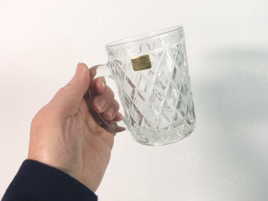 Paul Sebastian Clear Lead Crystal Coffee Tea Cup Mug Glass DIAMOND/FAN  Pattern