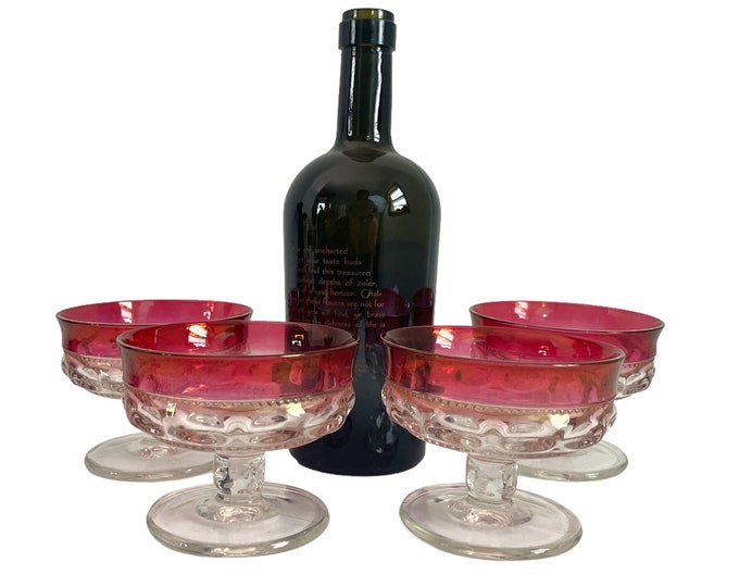 4 Vintage Ruby Crown Clear w/ Red Flash Champagne or Coupe Glasses - Decorative Sides & Stems - Colony  Vintage Retro Barware