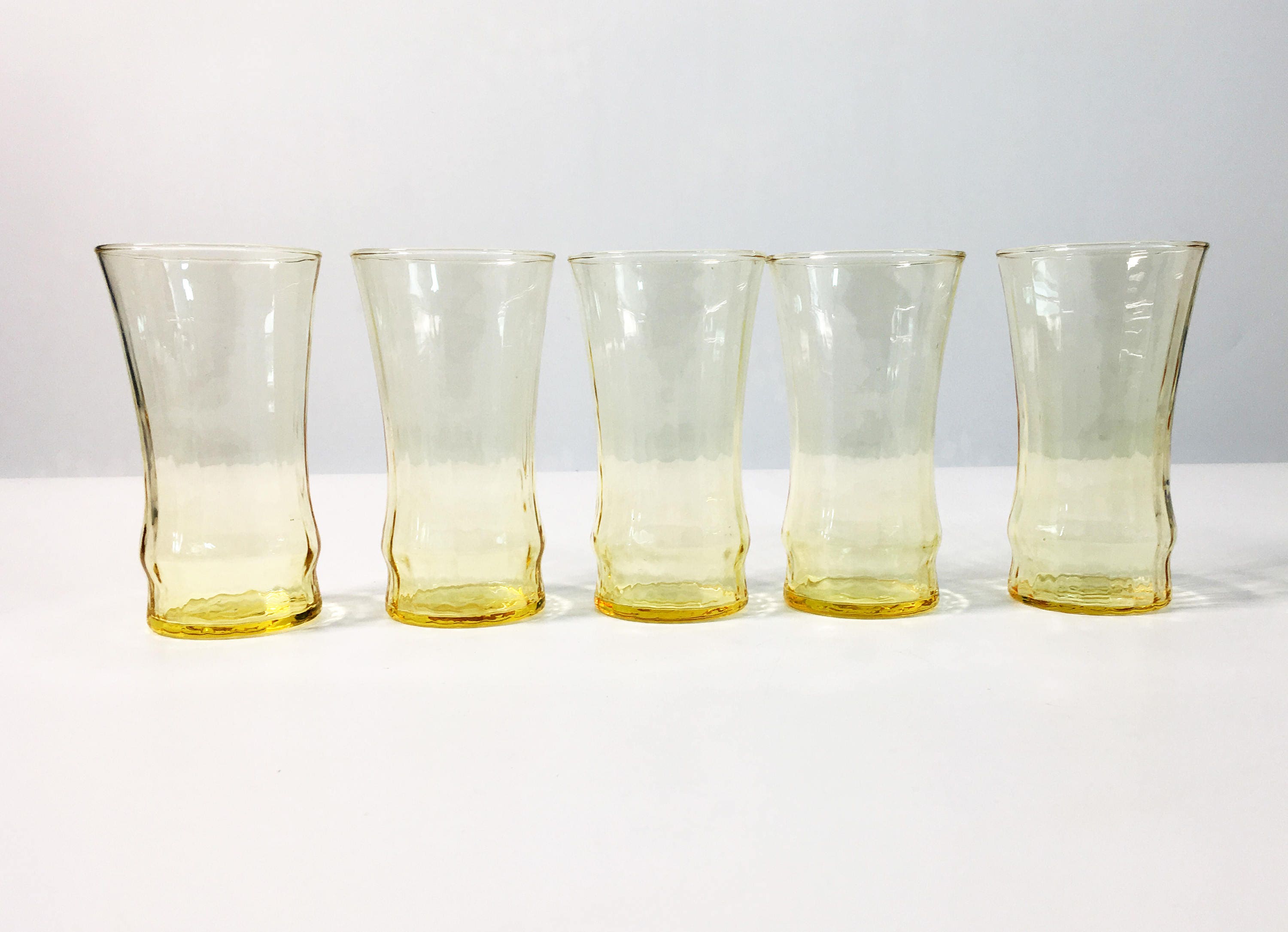 5 Vintage Yellow Drinking Glasses Yellow Set of 5 Libbey Tall Yellow