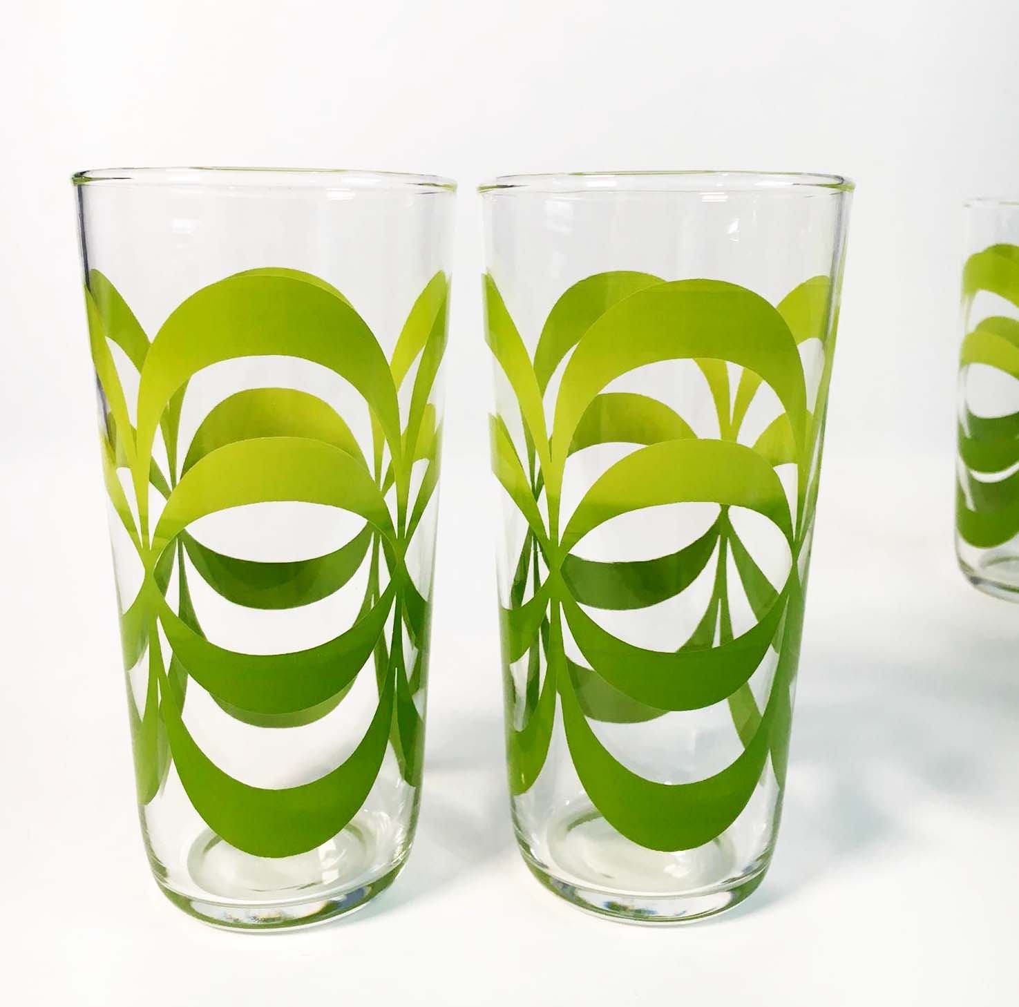 Set of 6 Vintage Libbey Green Design Tumbler Glasses Green Colored