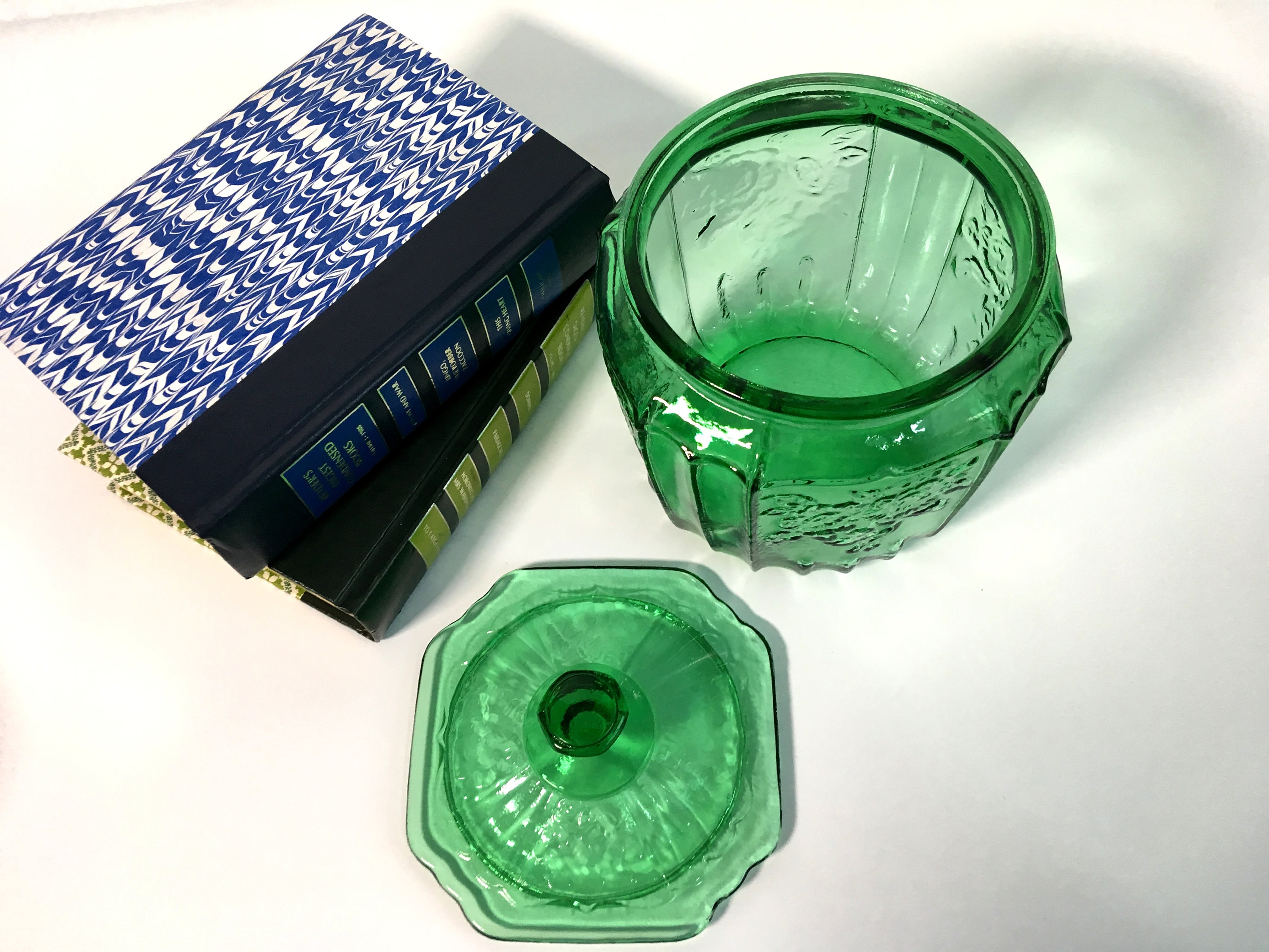 Depression Glass Cookie or Cracker Jar in the Mayfair or Open Rose Pattern  - Reuzeit Emporium