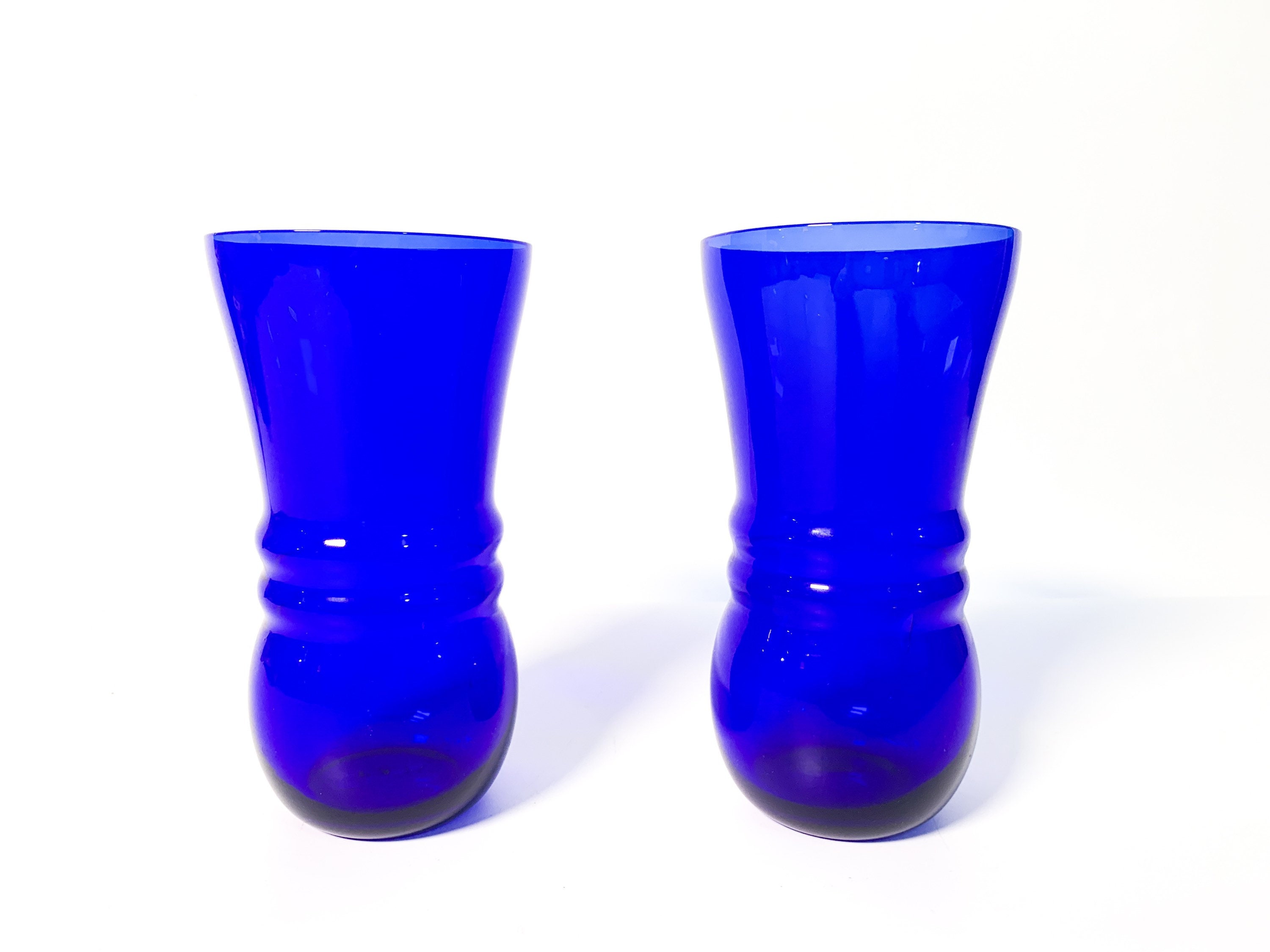 Vintage Pair Cobalt Blue Glass Vases by Anchor Hocking 2 Mid century