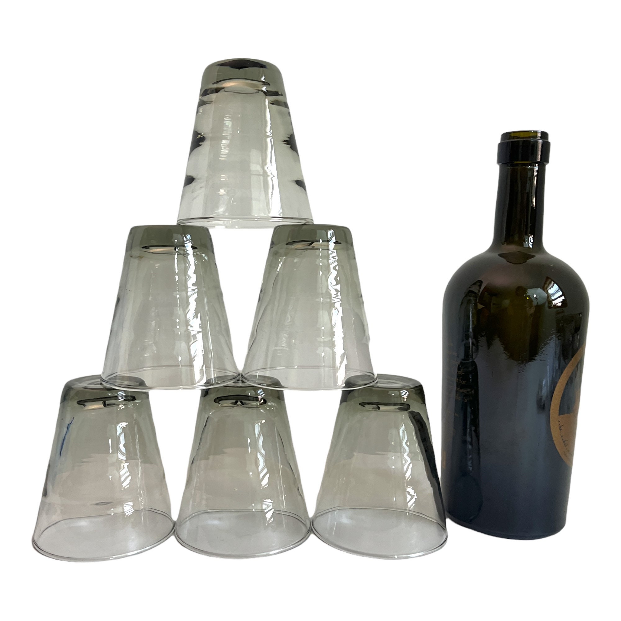 6 Vintage Libbey Ripple Smoke Light Gray / Grey Juice Glasses Six