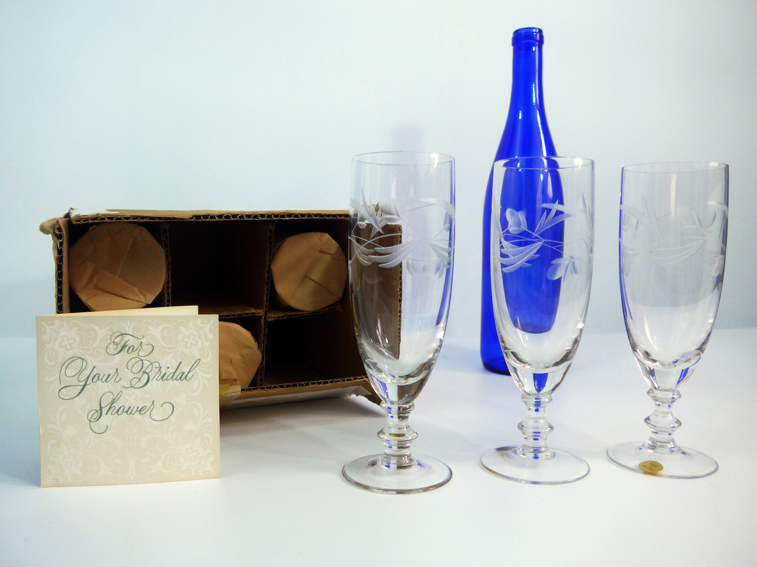 Set 6 Vintage Crystal Whiskey Sour Glasses Etched Poland Six Cocktail