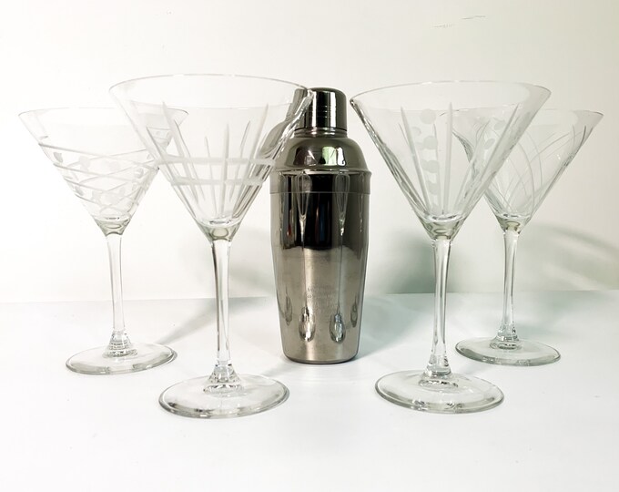 Set 4 Martini Glasses W/ Different Patterns - Four UPTOWN by Cristal D’arques-Durand France