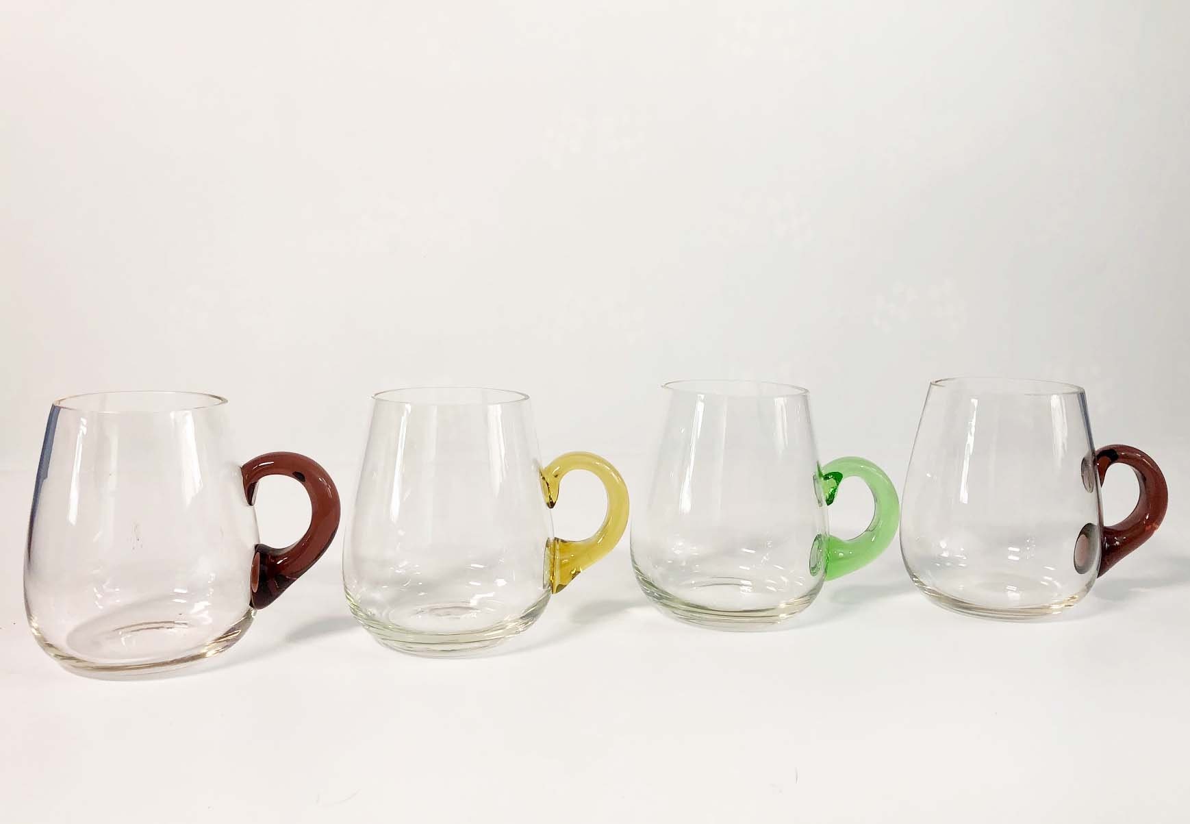 Vintage Hand Blown Glass Coffee or Beer Mugs Set of 4 Clear Handblown