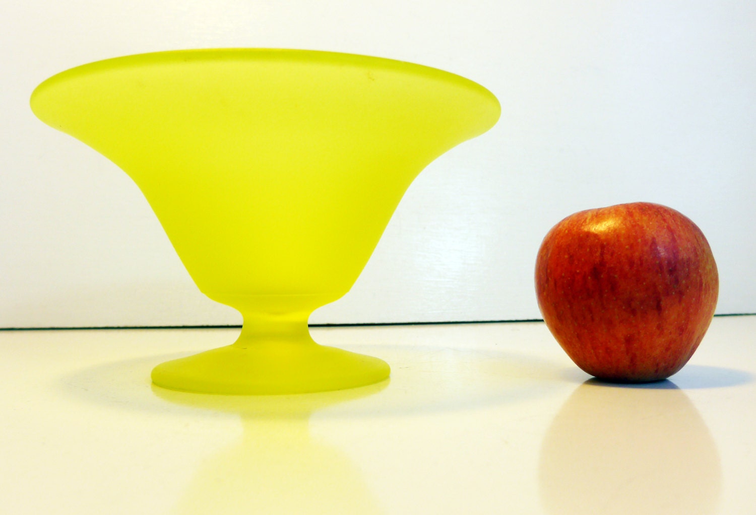 Yellow Vaseline Glass Pedestal Bowl Vintage Heavy Yellow