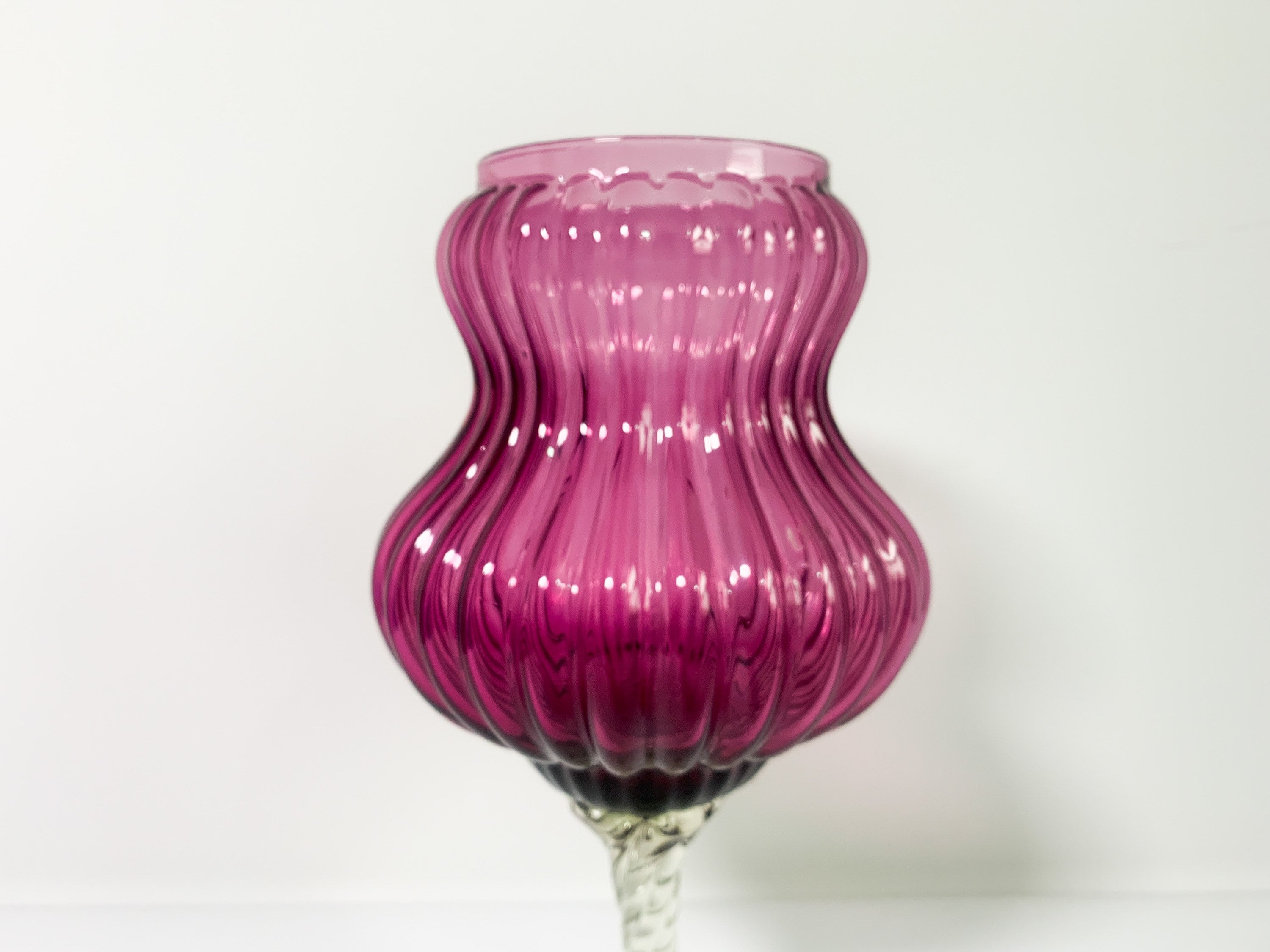 Mid Century Empoli Footed Vase Amethyst Bowl W Clear Stem