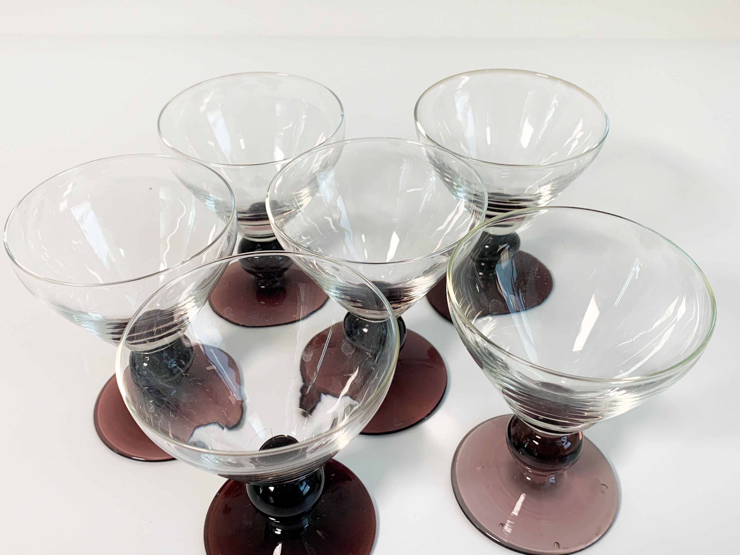 6 Vintage Purple Base Cordial Cocktail Glasses Set of Six Liquor