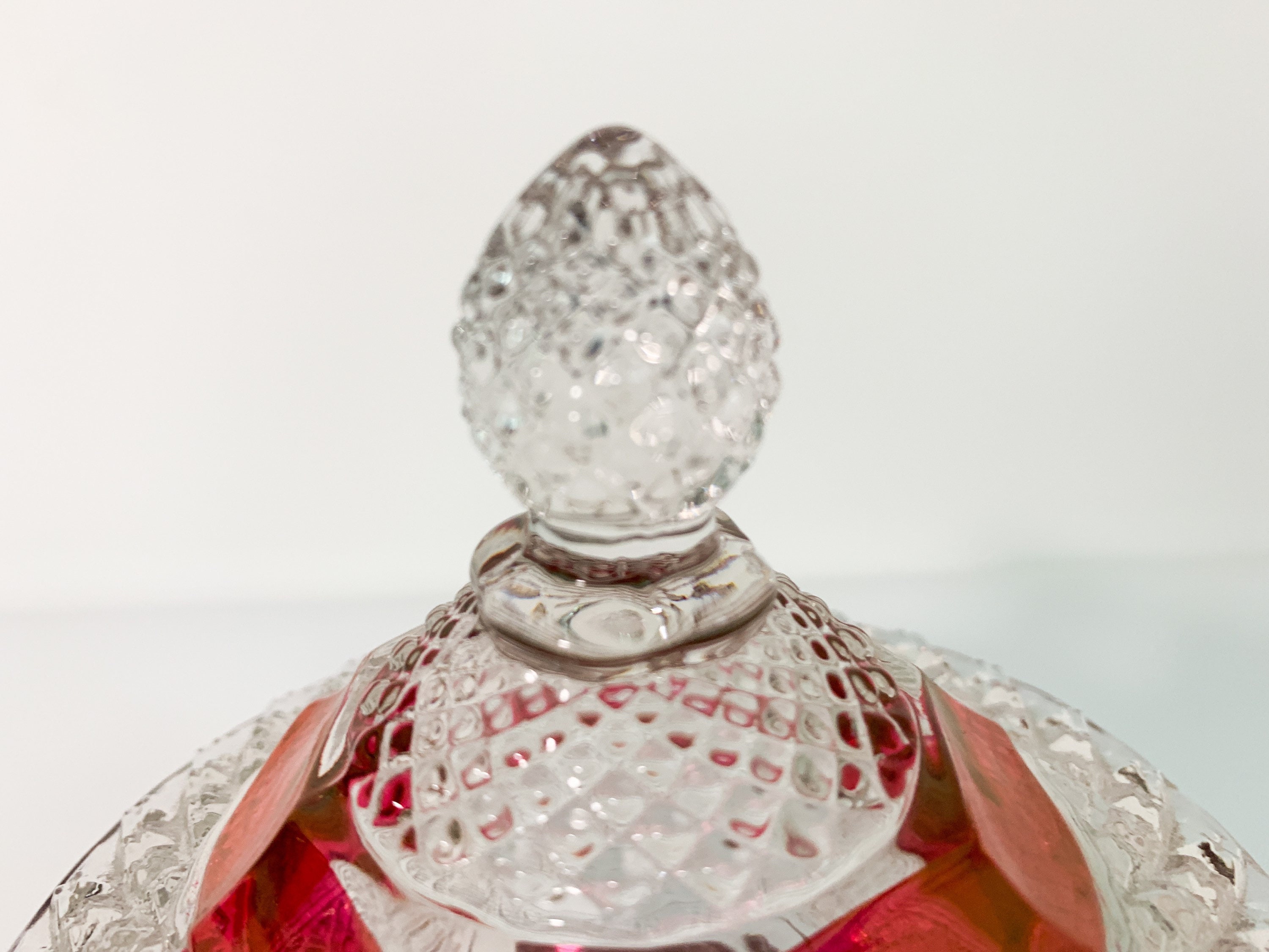 Vintage Red & Clear Ruby Flash Indiana Glass Diamond Point