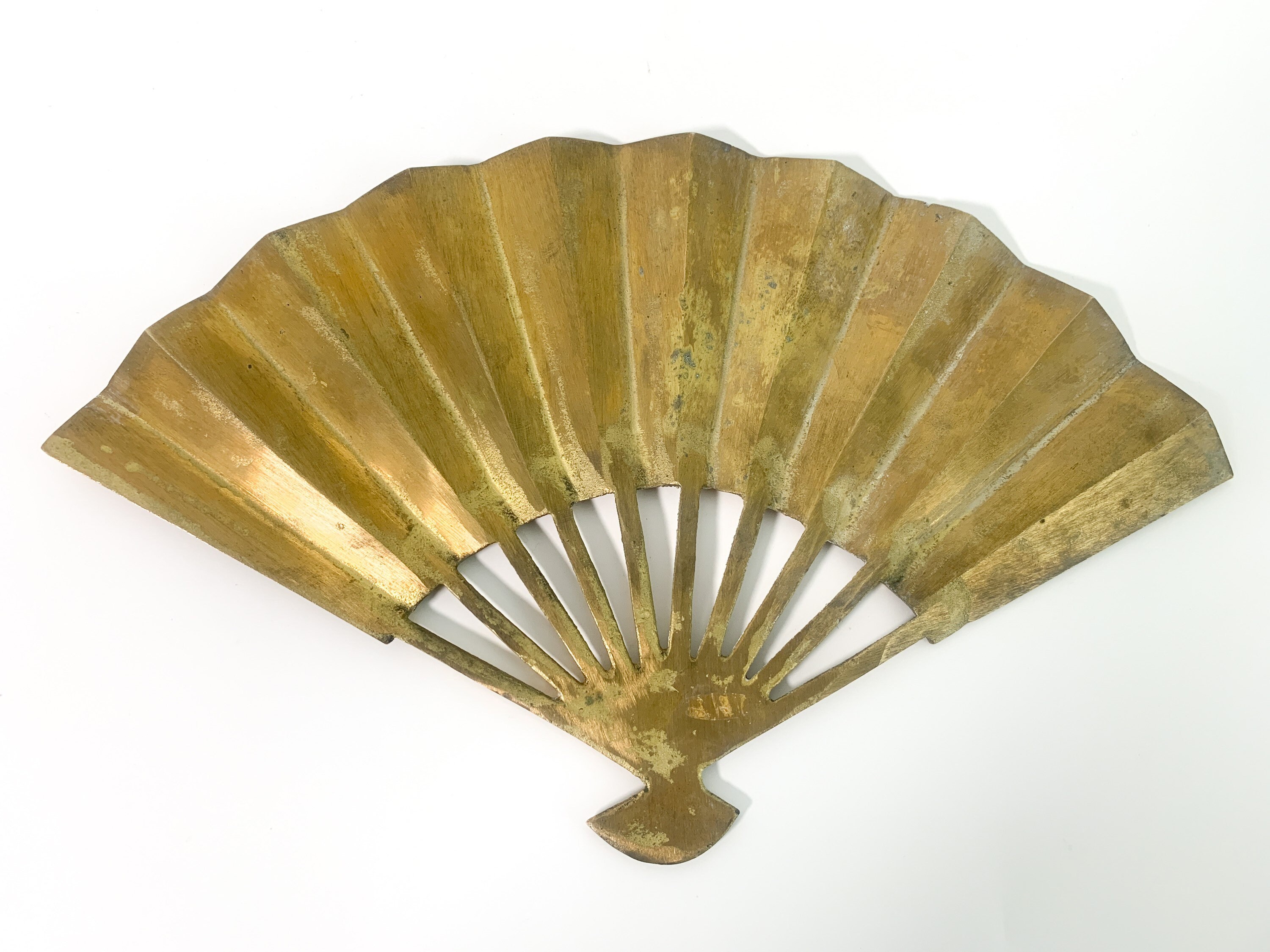 Vintage Heavy Brass Fan Wall Hanging Dragon Asian Oriental Design