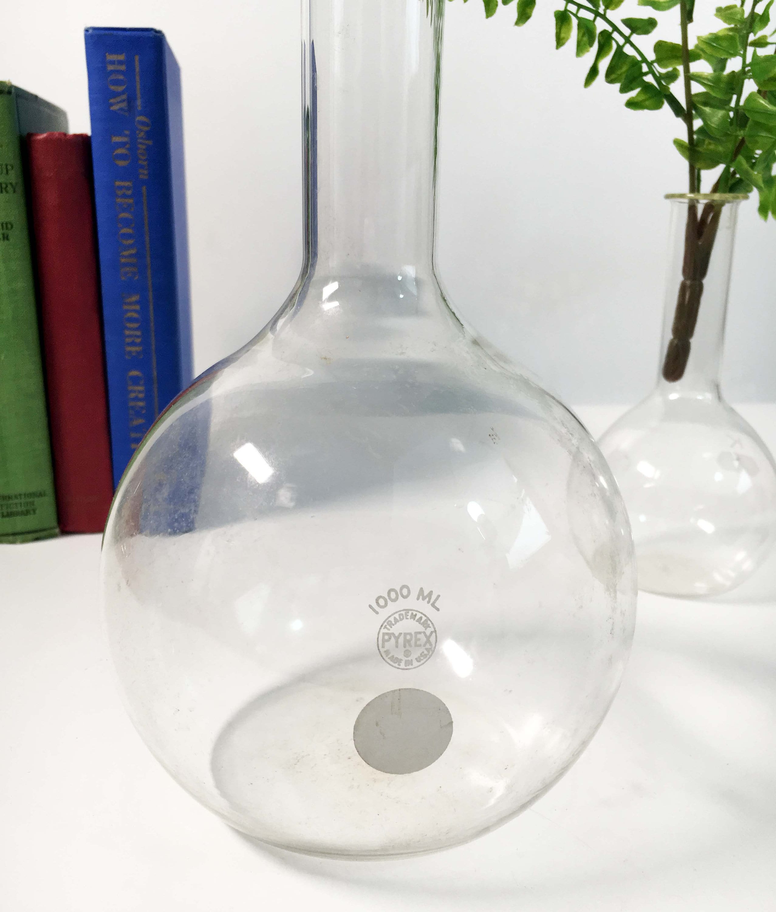 Vintage Pyrex and Kimax Chemistry Lab Scientific Glass Flat Bottom Long