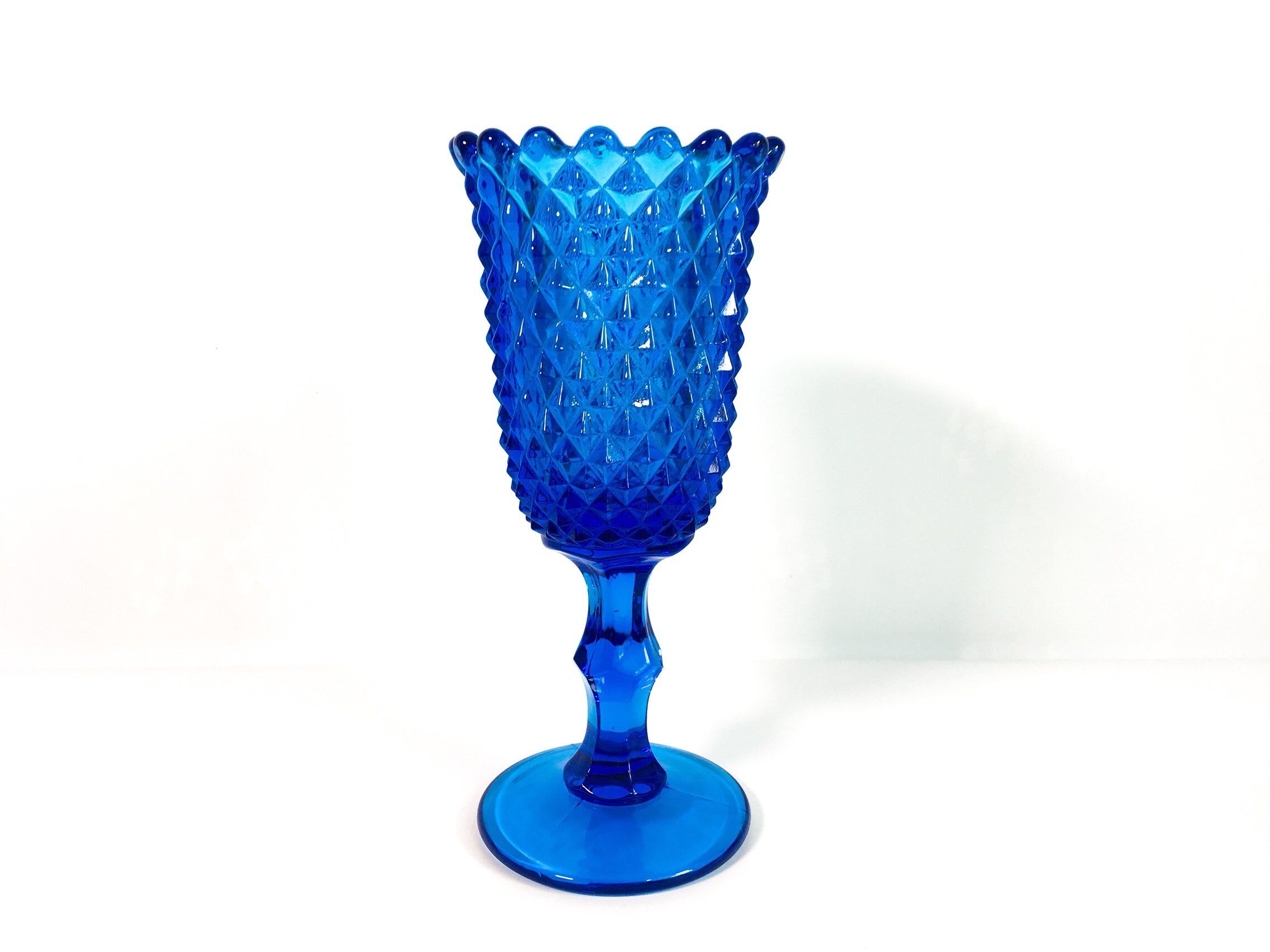 Vintage Sapphire Blue Hobnail Glas Vase / Jar Bottom Heavy Tall Blue