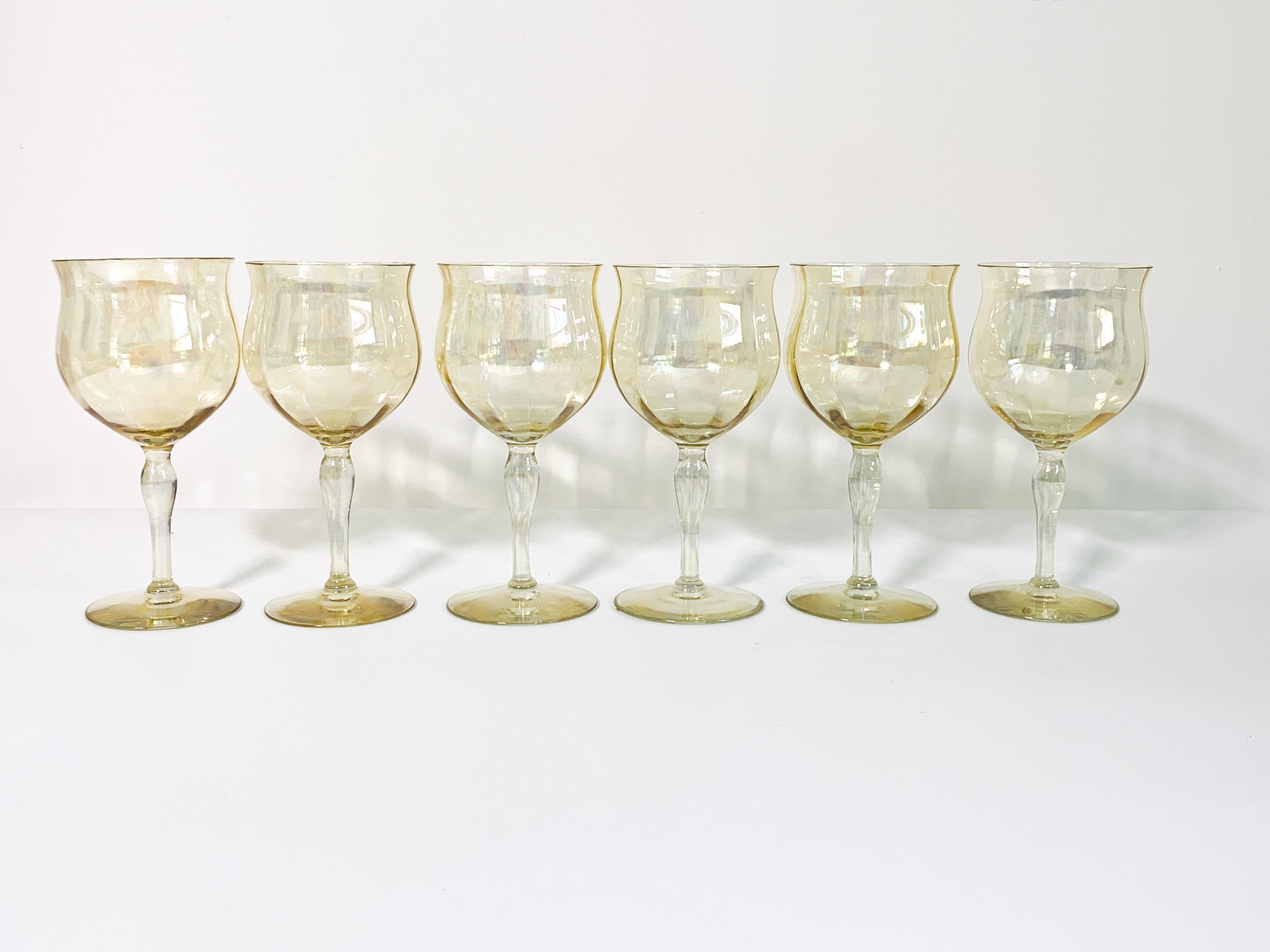 Vintage Set of 6 Iridescent Wine Glasses Light Peach Color Large