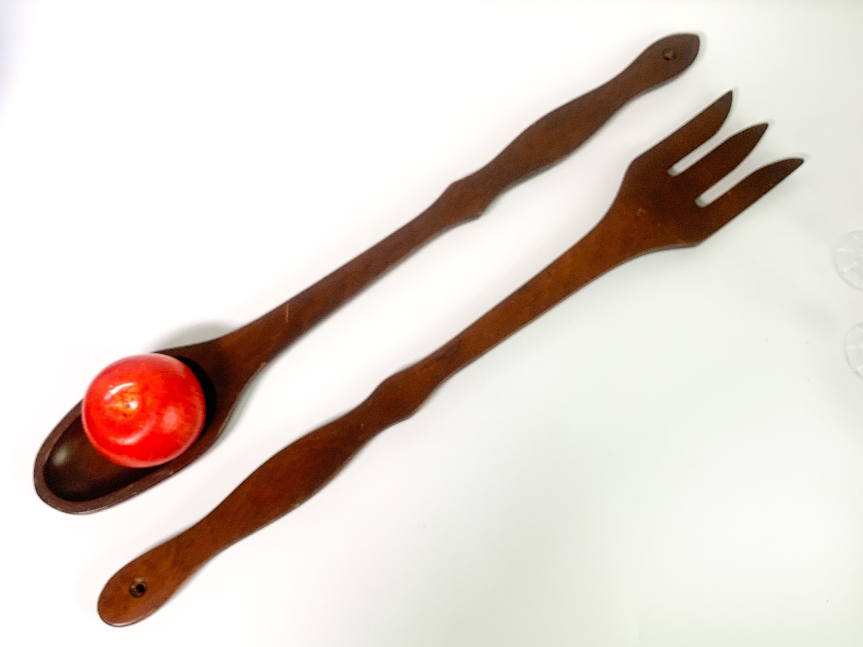 Retro LARGE Oversized Wooden Spoon & Fork Set Funky Vintage Mid