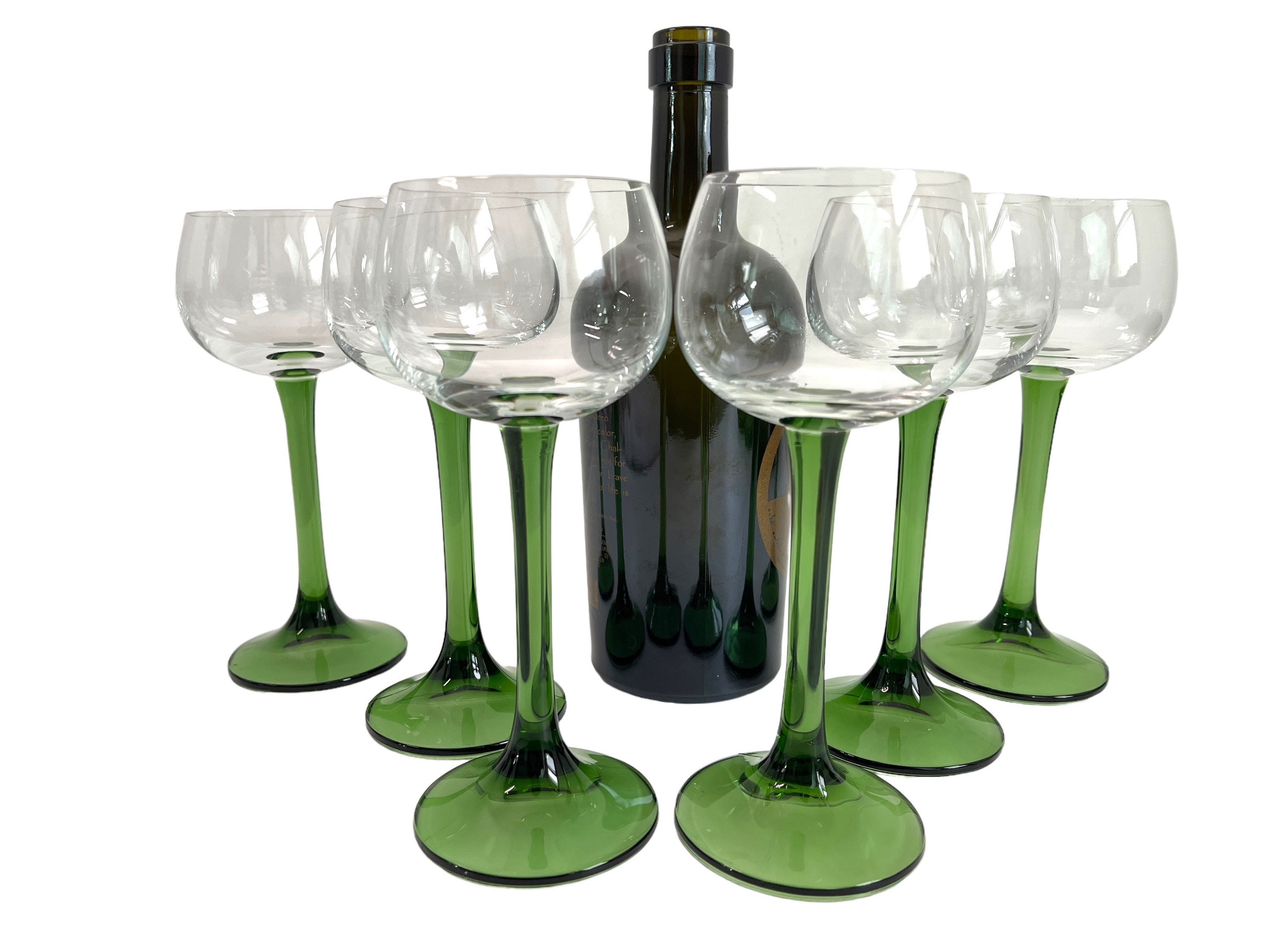 vintage green crystal mini wine glass, set of 8