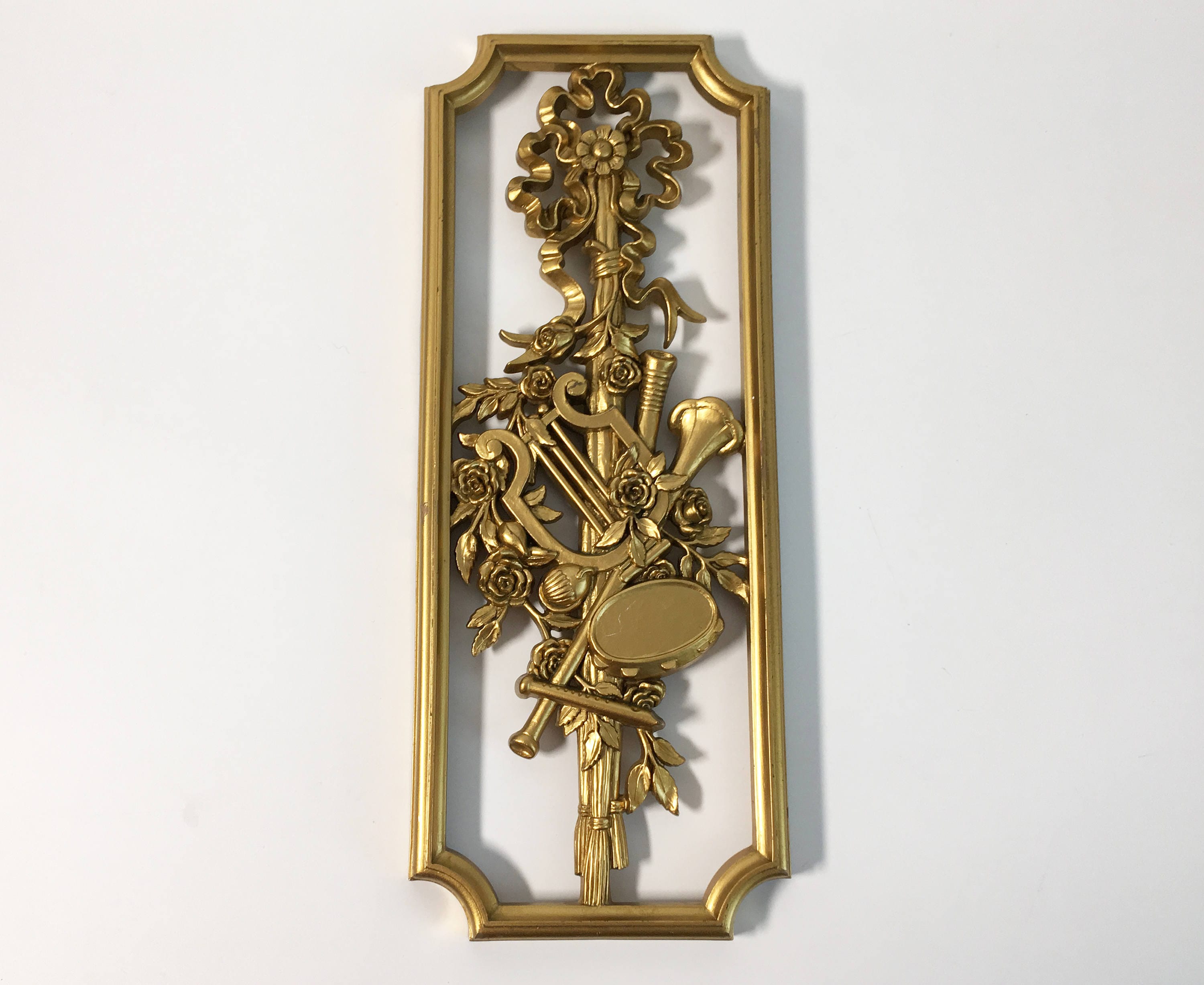 Set of 2 Vintage Gold Ornate Wall Hangings Mid Century Florals