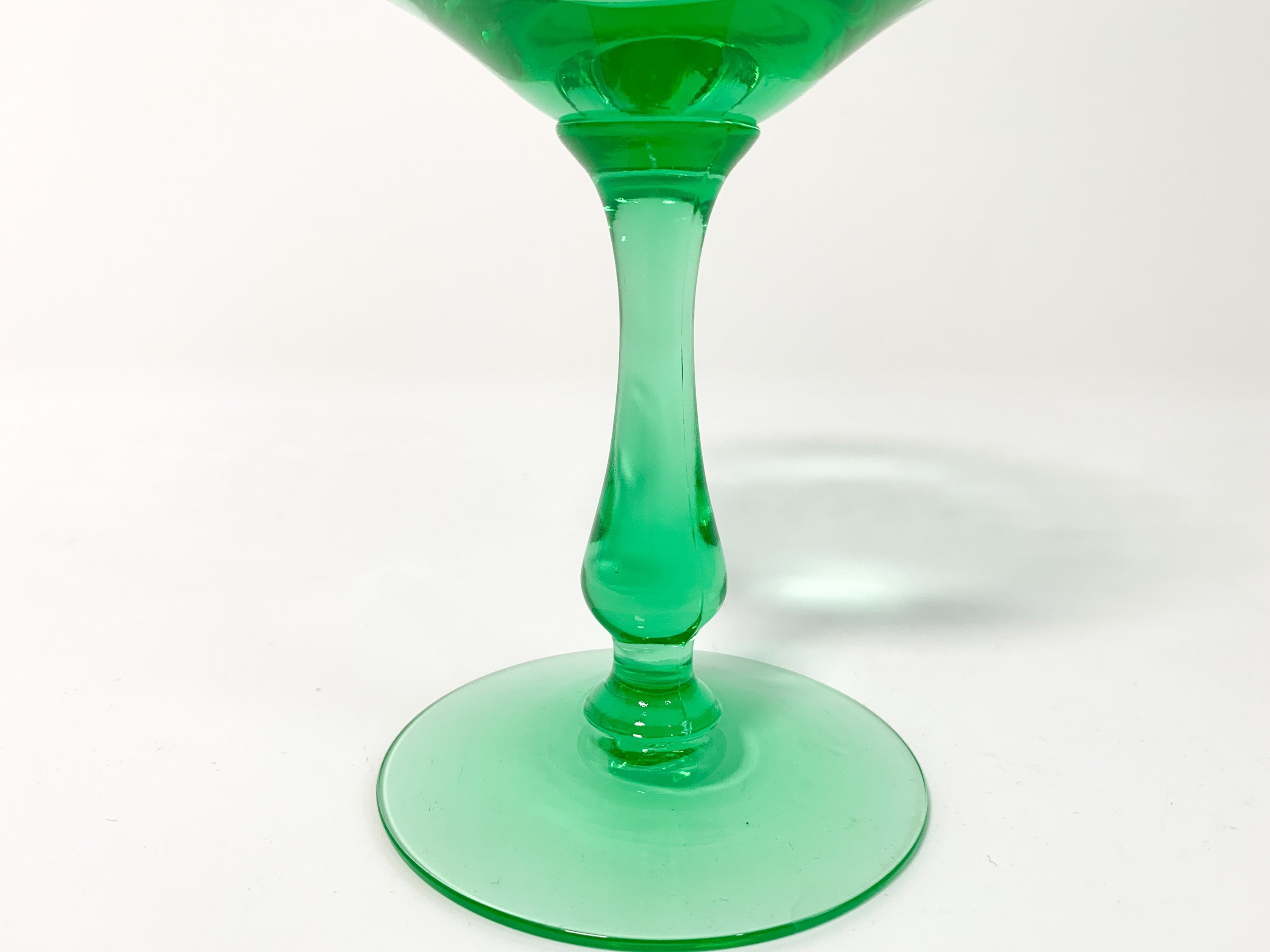 3 Vintage Green Depression Glass Dimple Optic Champagne Coupes Glasses