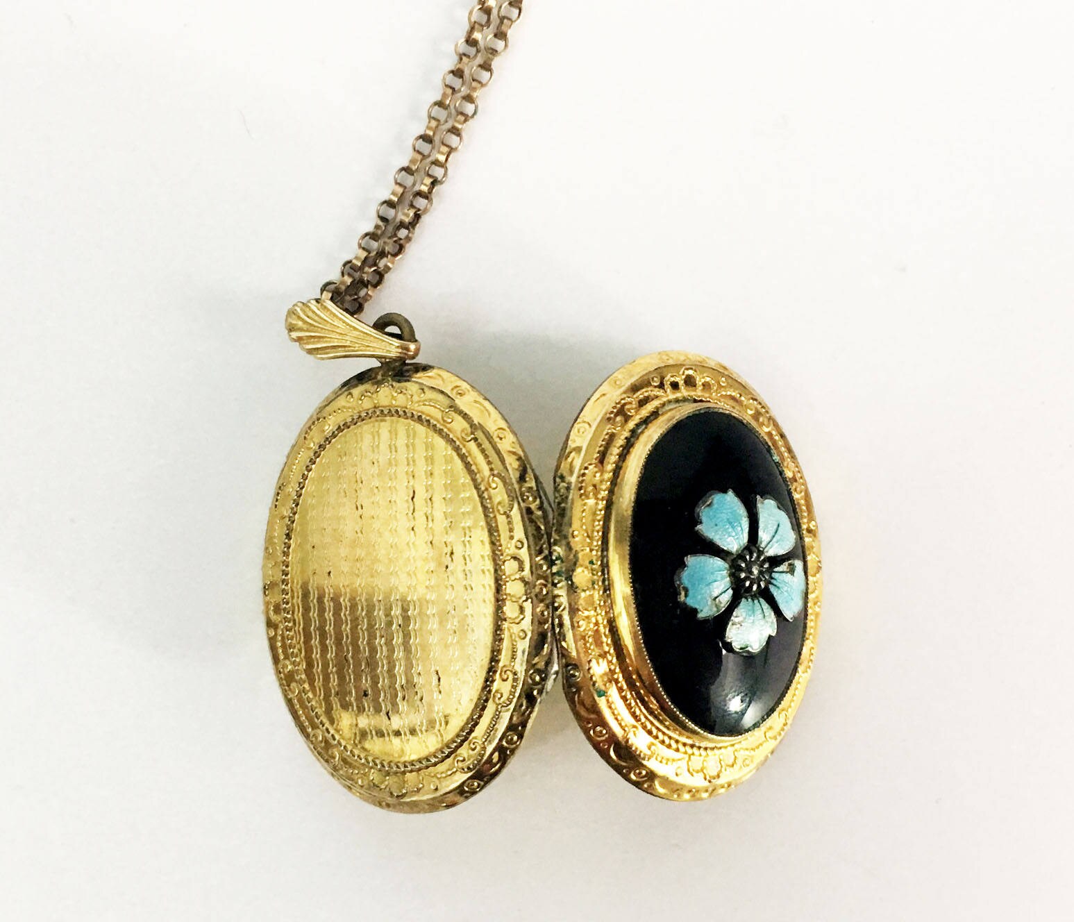 Vintage Locket with Blue Enamel Flower 1/20 10K GF Gold Filled A&Z