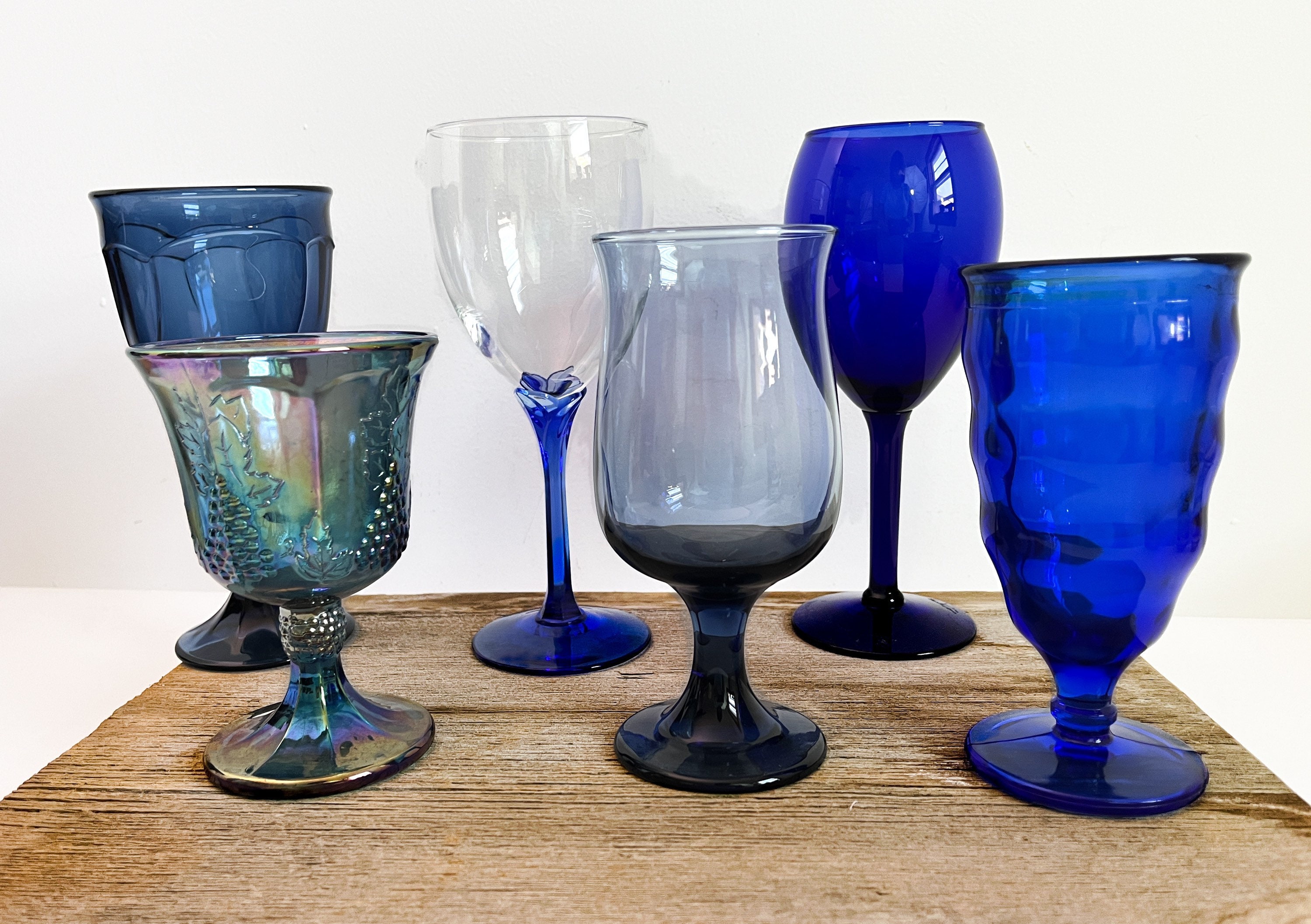 Cobalt Blue Wine Glasses. Set of Six Stemware. Dark Blue Modern Glasse –  Anything Discovered