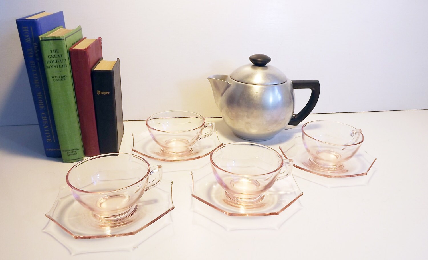 Antique Pink Depression Glass Square Optic Tea Cup and Saucer Set – The  Broken Bird Company