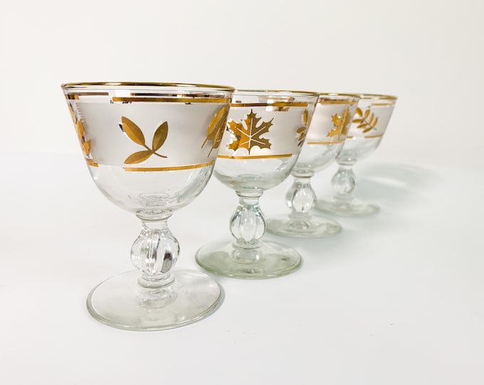 4 Vintage Libbey Golden Foliage Cocktail Glasses - Retro Four Mad Men Era Mid Century Barware