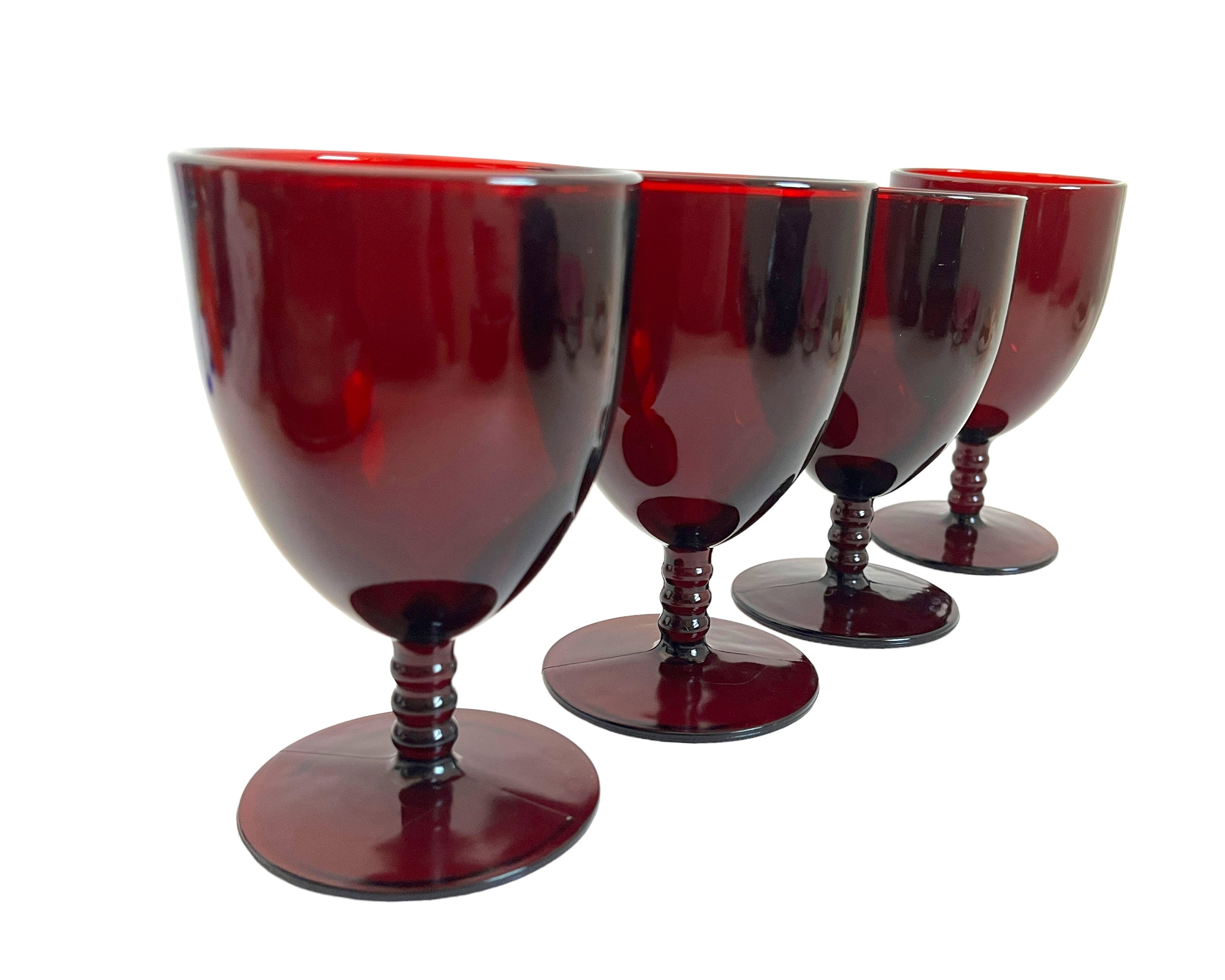 Stunning Ruby Red Wine Glasses Set of 4 