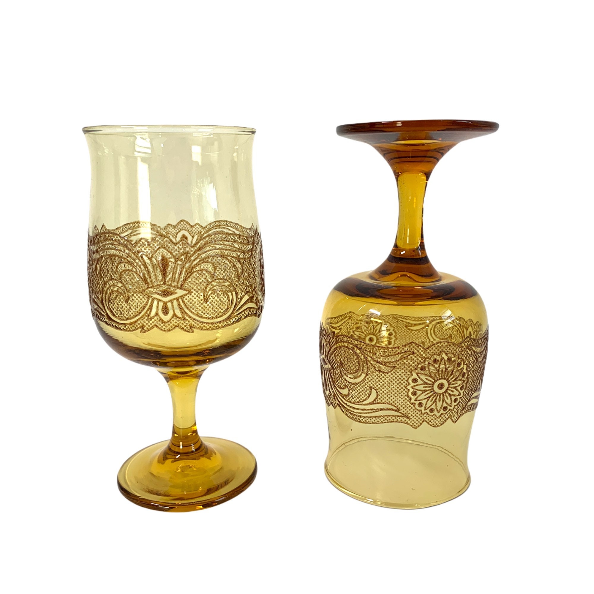 4 Vintage Libbey Americana Amber Glass Water Goblet Four Retro Large