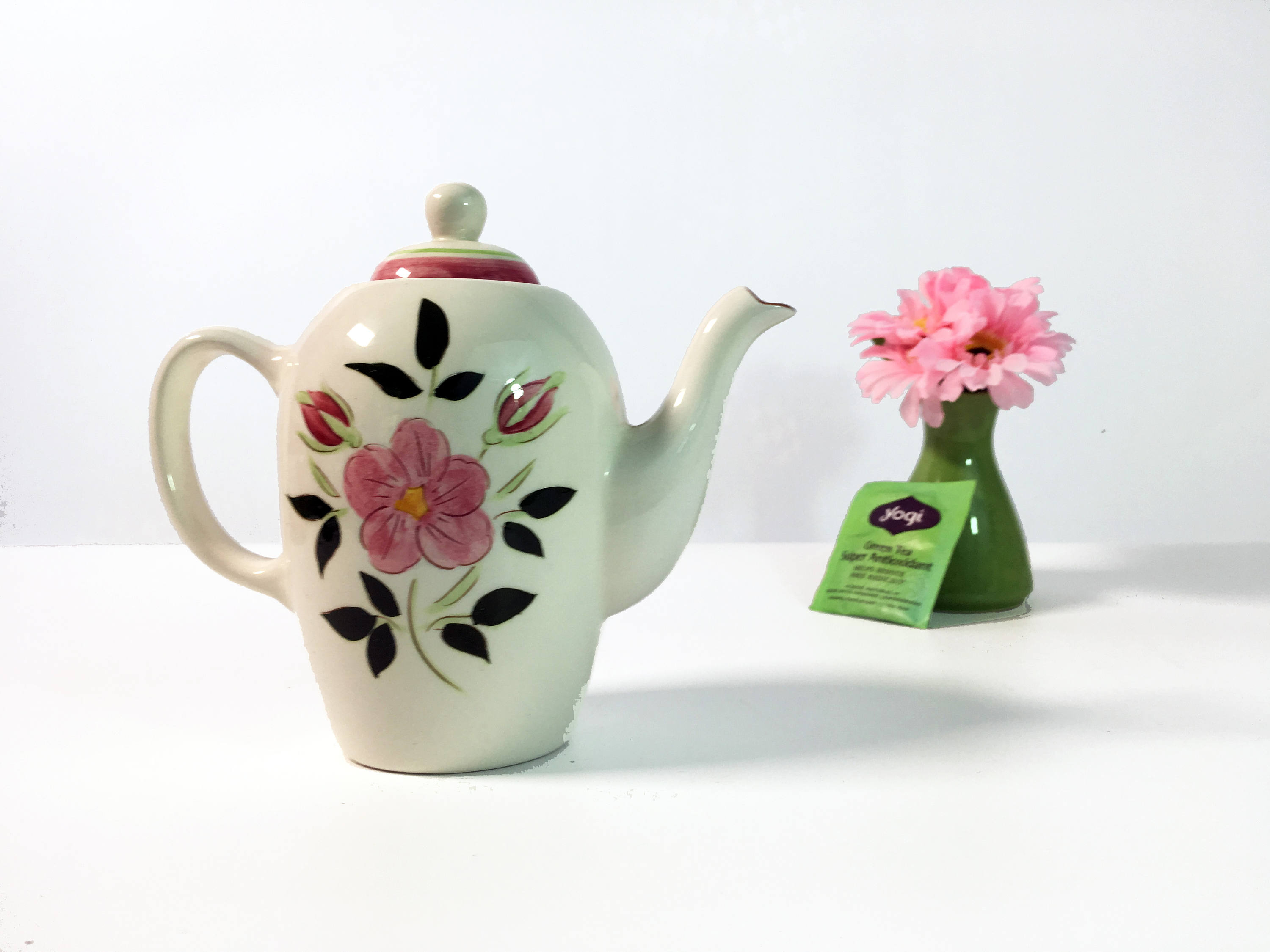 Mid Century Stangl 2 Cup Coffee Pot w/ Lid Wild Rose Vintage