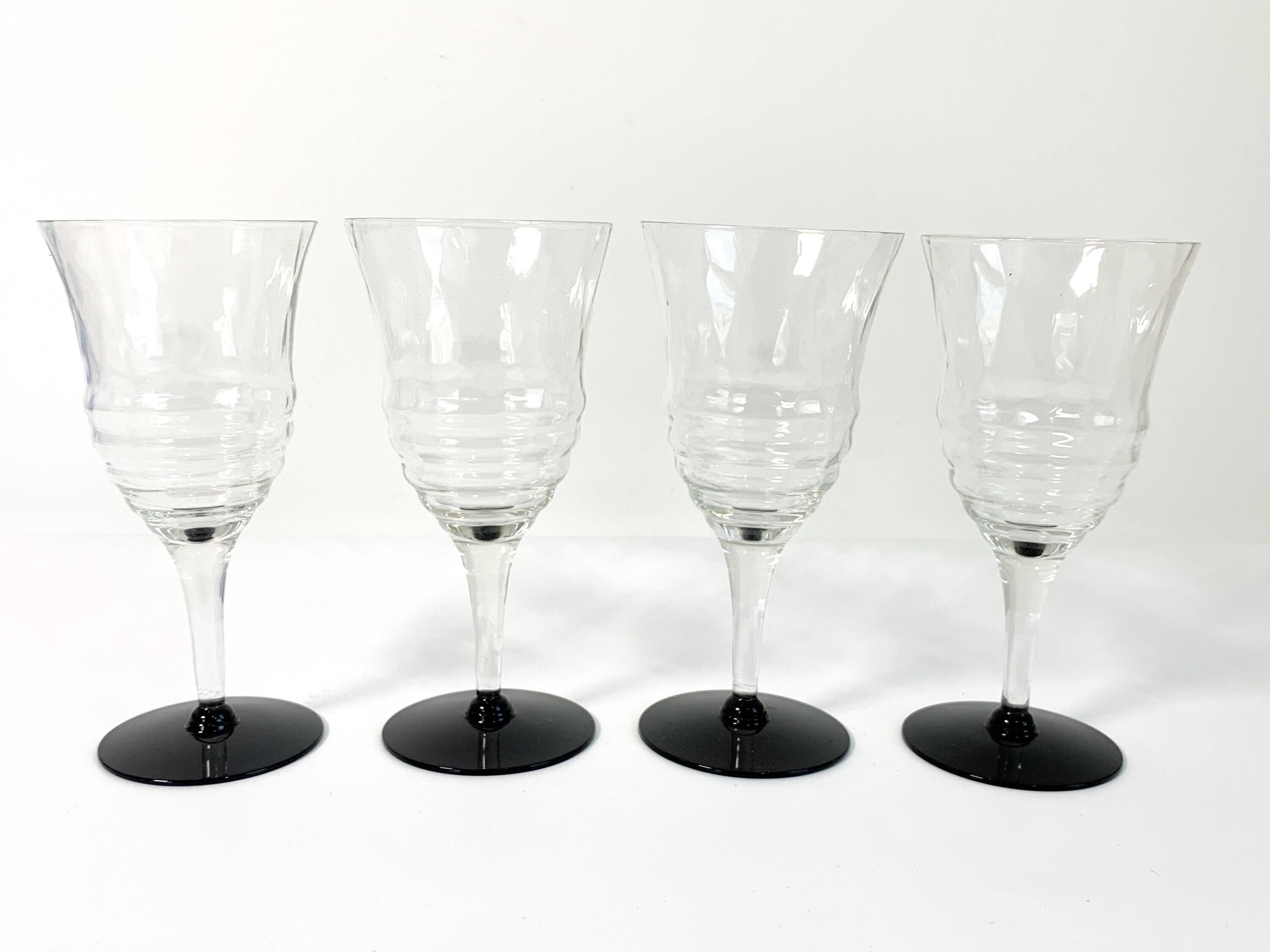 Mid Century amethyst glass thick stem wine glasses - set of 4