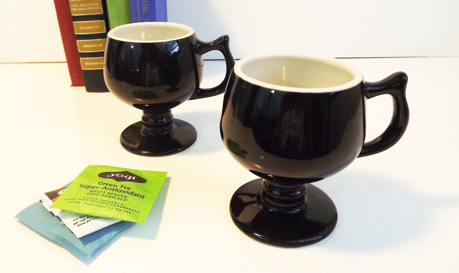 Vintage Hall Black Stoneware Mugs Set of 2 No. 2274 Pair of