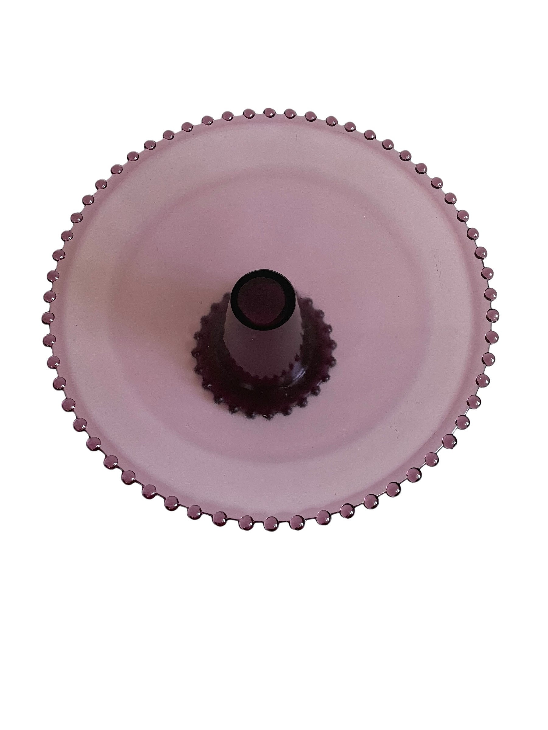 Beaded Edge Glass Cake Stand Pedestal Purple Glass Colored Vintage