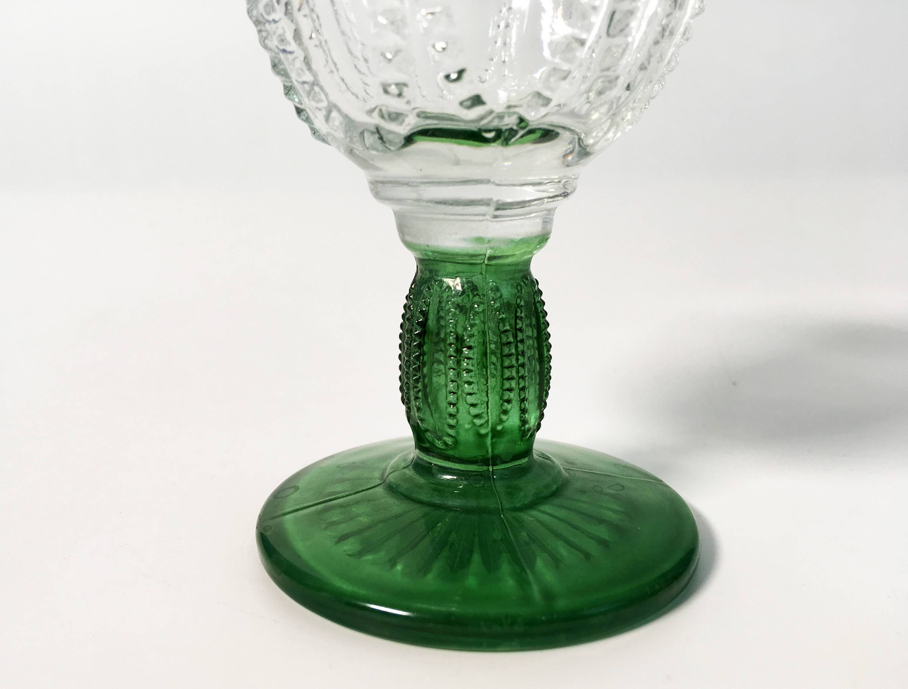 Vintage Wine Glasses w/ Green Stems Cordials Retro Barware Stemware