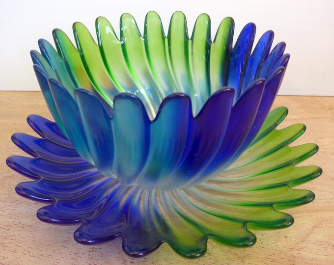Vintage Studio Nova Solaris Glass Bowl & Serving Platter Green Blue Mid