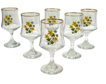 Vintage Harvest by Dema Sherry Glasses "Sherries" (or Small Juice Glasses) Set of 6 Gold Rim - Made in England - 1960s - Mad Men Gold Rimmed