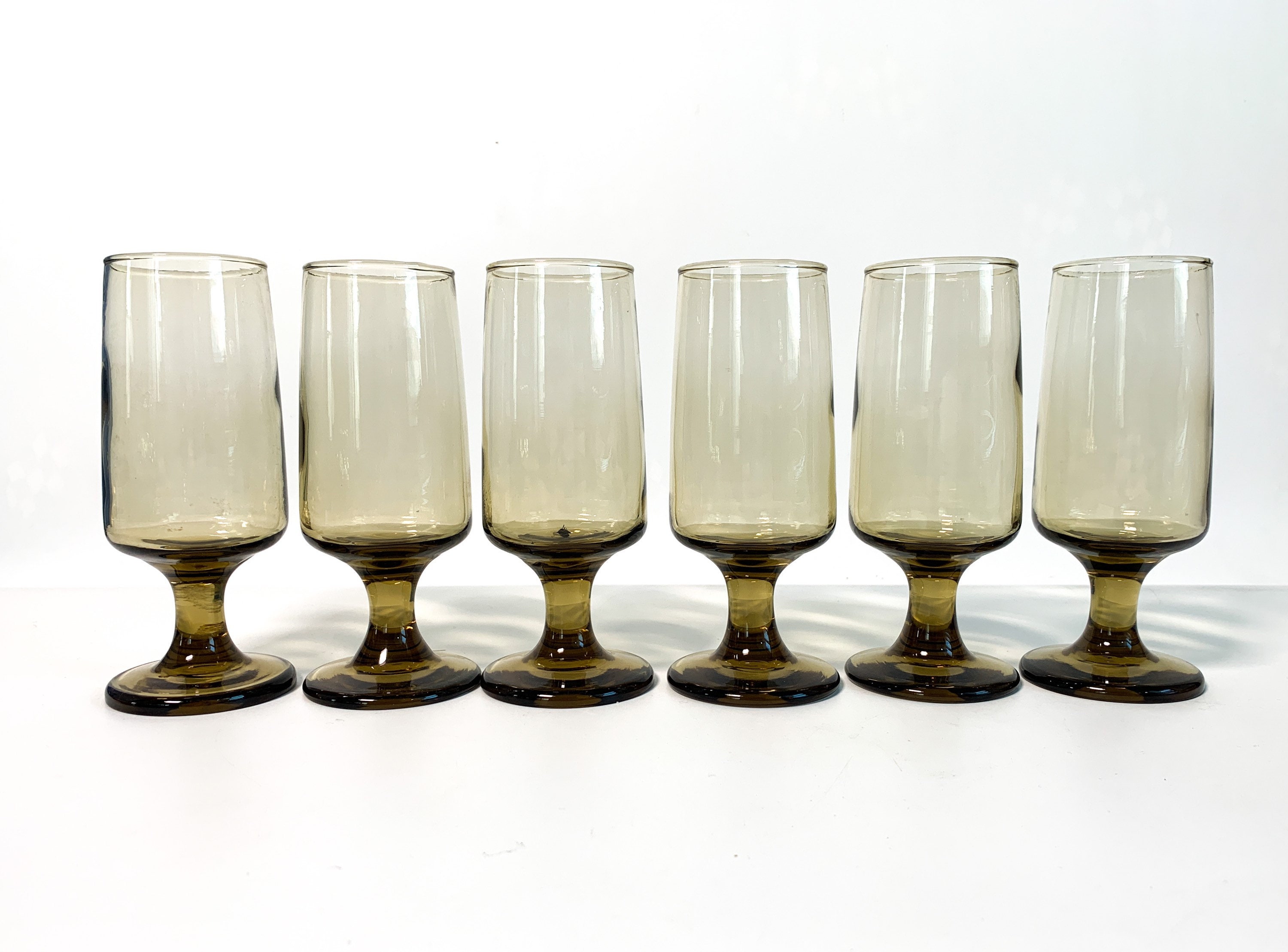 6 Vintage Libbey Tawny Accent Smoky Brown Wine Glasses Set of Six Cordials by Libbey in Tawny