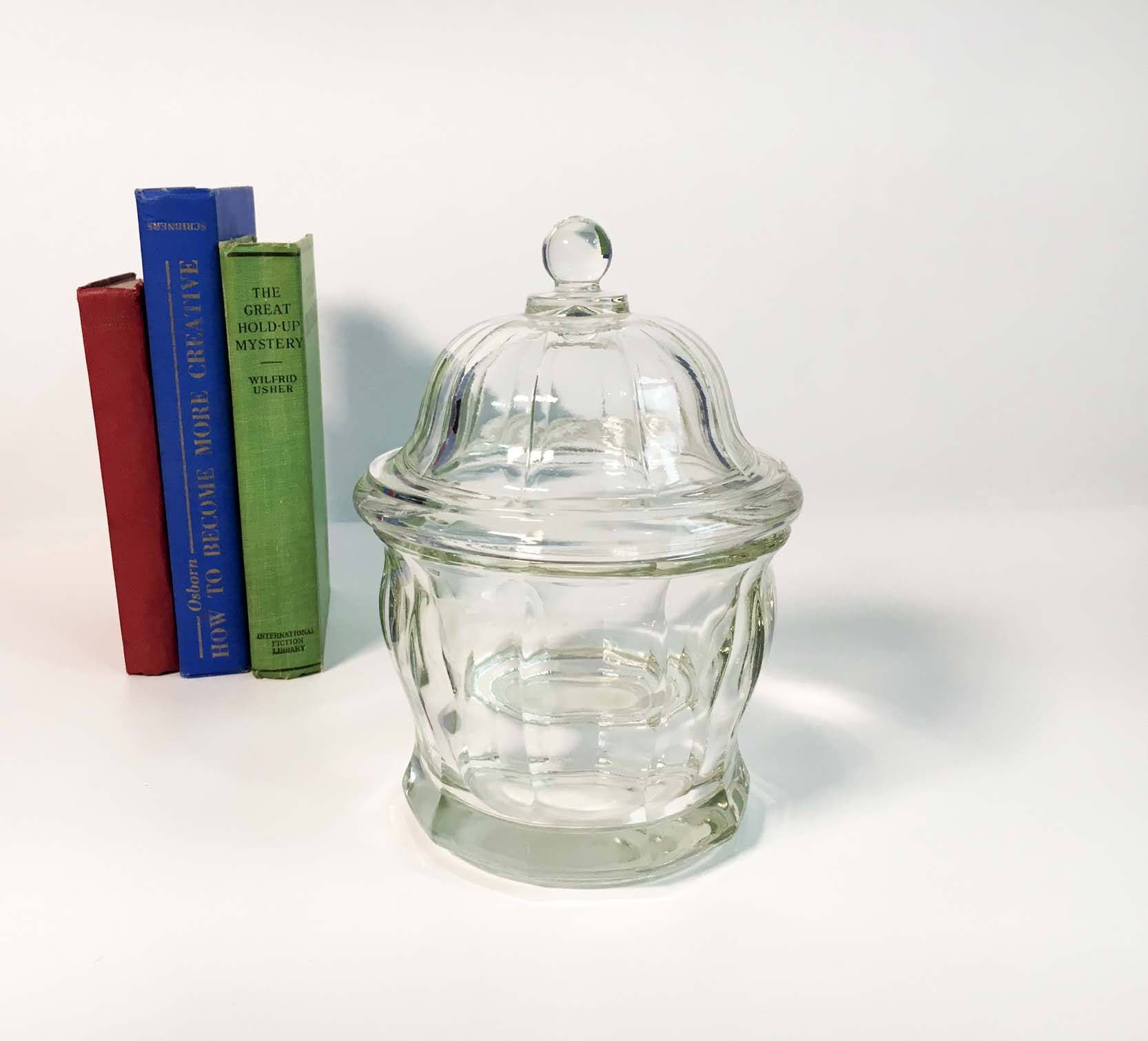 Vintage Heavy Clear Glass Antique Apothecary Jar with Lid Drug Store