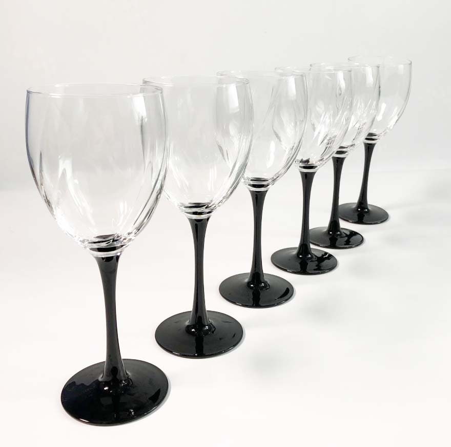 Vintage Set of 6 Luminarc D'Arques Optic Swirl Water Goblets Wine Glasses Made in France