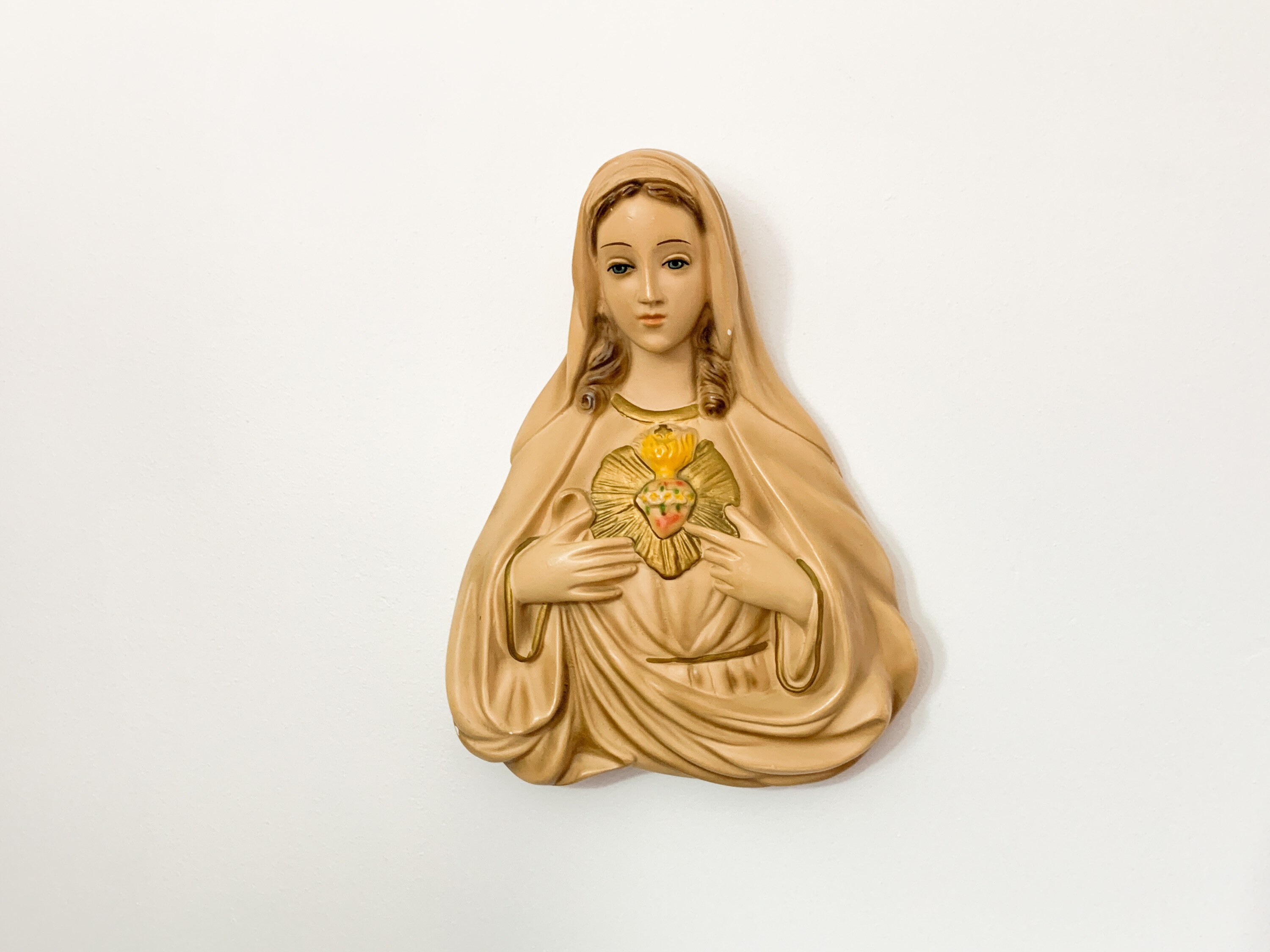 Large Blessed Mother Mary Wall Plaque Chalkware Vintage Immaculate