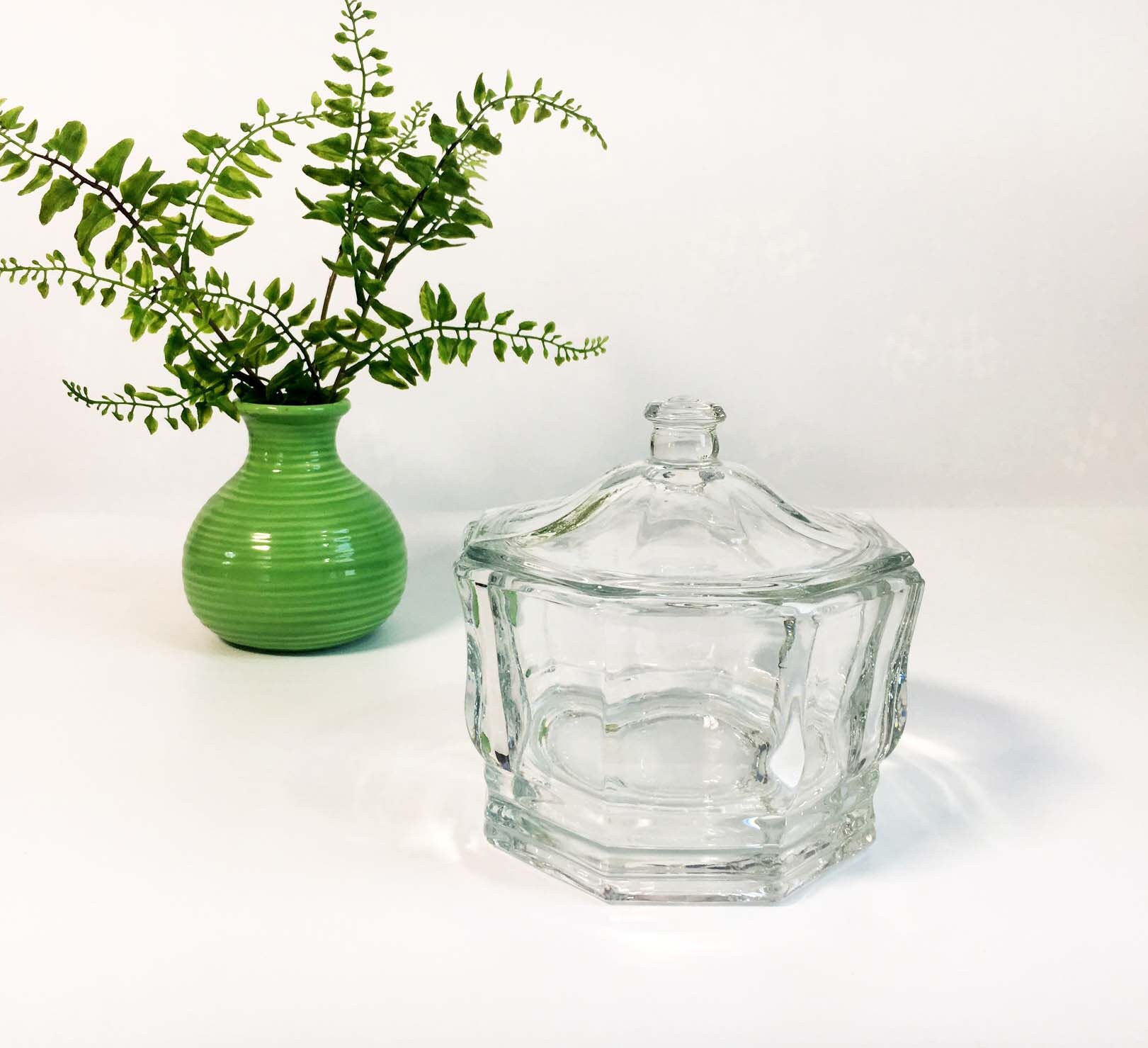 Vintage Heavy Clear Glass Candy Apothecary Jar With Lid Storage