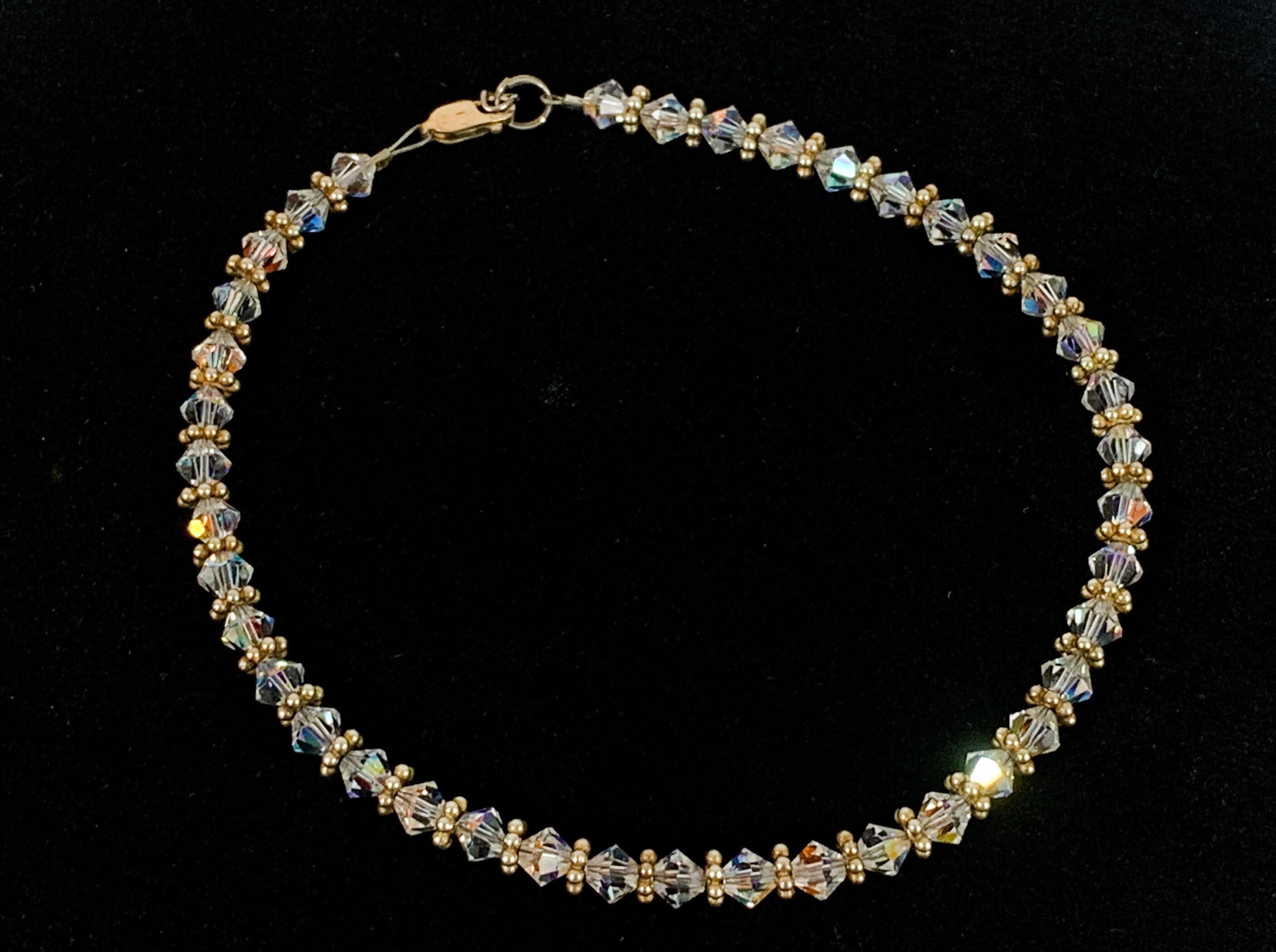 Vintage Gold Filled & Crystal Bead Anklet Retro Ankle Bracelet 14K GF