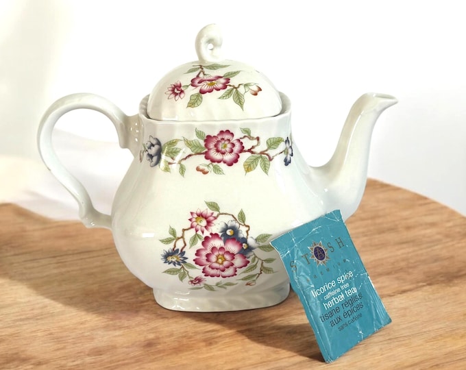 Vintage England Mandarin Franciscan Ivory Teapot w/ Flowers English Pottery Kitchen Decor Serving