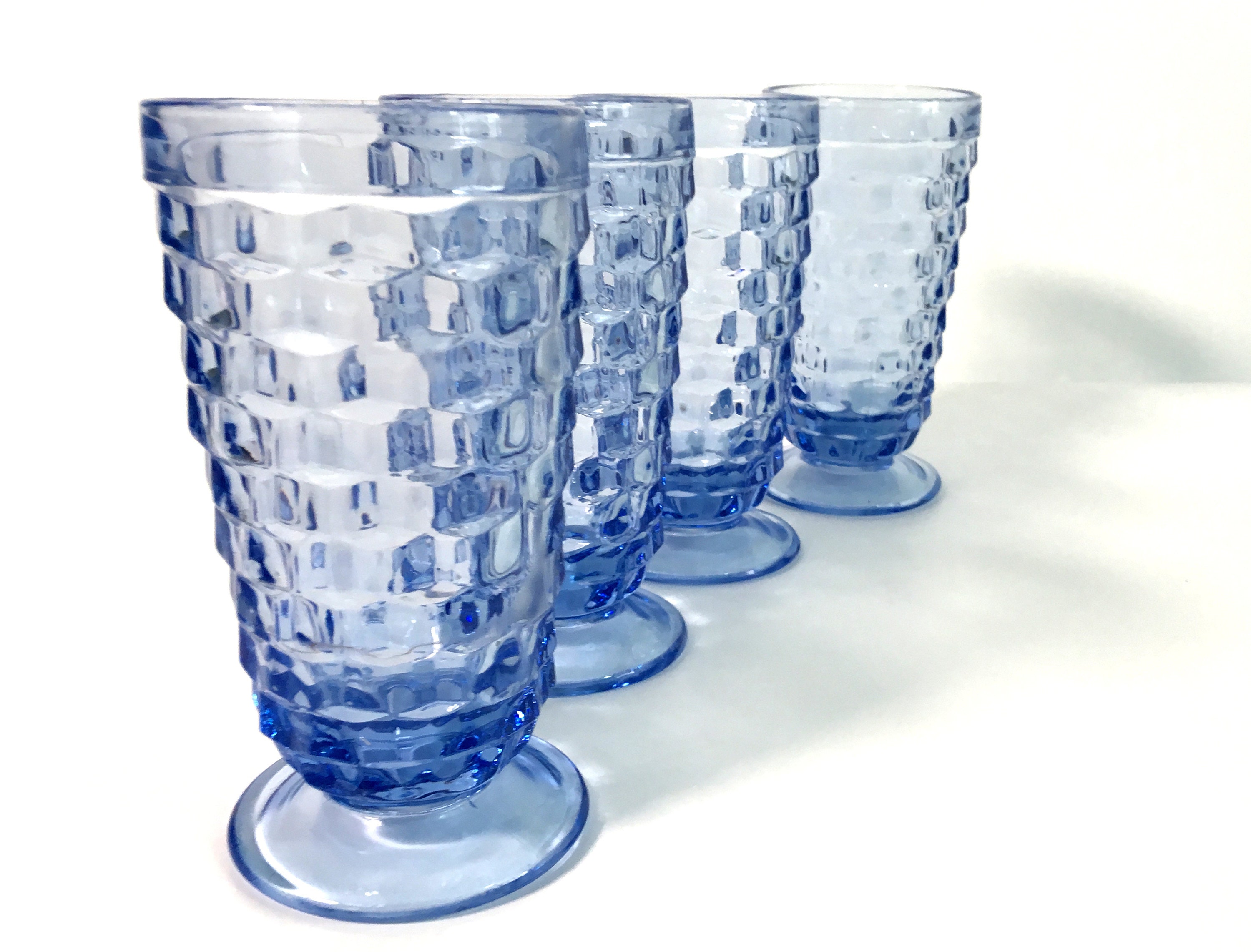 4 Whitehall Blue Colony Iced Tea / Water Glasses - Large Heavy