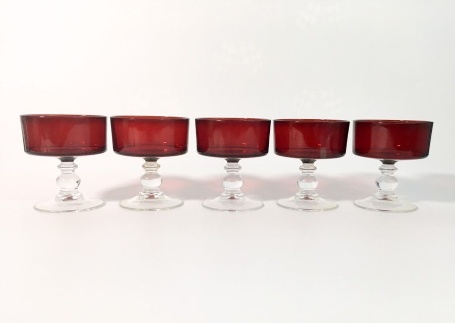 5 Vintage Ruby Red French Luminarc Dessert / Sherbet / Champagne