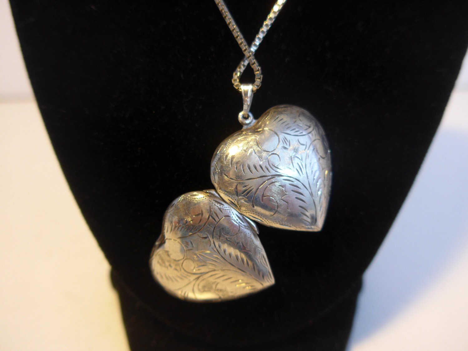 RESERVED for V Sterling Etched LARGE PUFF Heart Locket Vintage