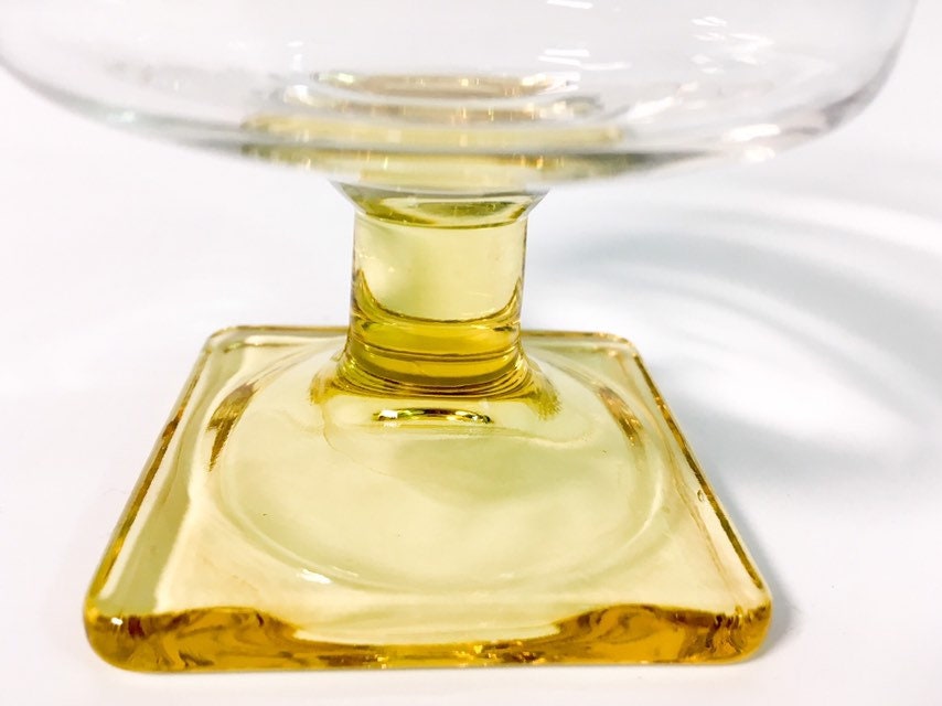 Vintage Federal Glass Nordic Topaz Wine Glasses Set 4 Square Yellow