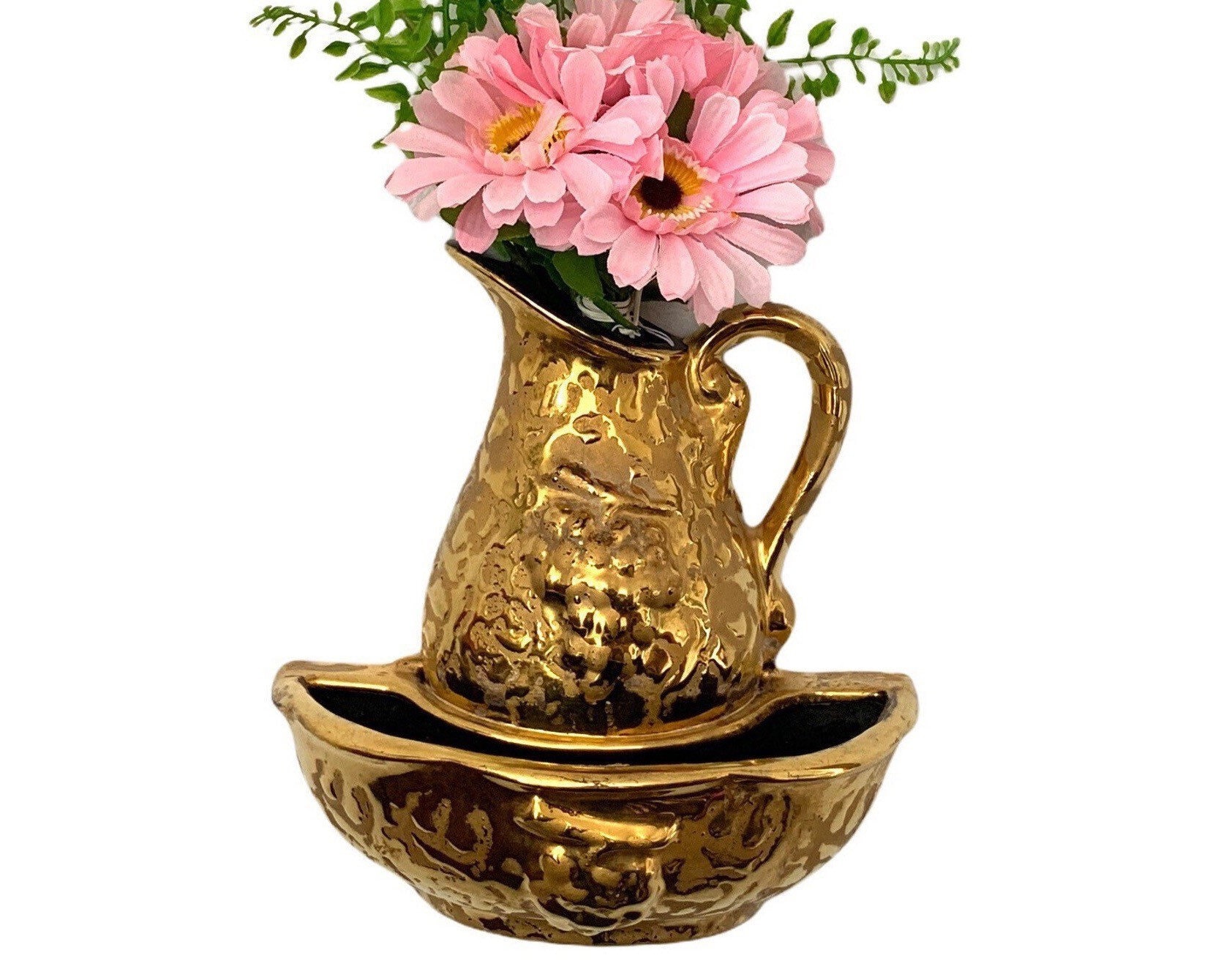 Vintage Water Pitcher, 24K Gold